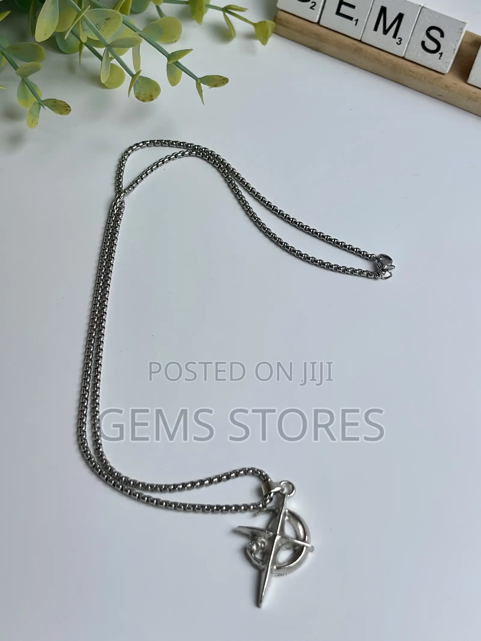 Stylish Silver Compass and Cross Necklace