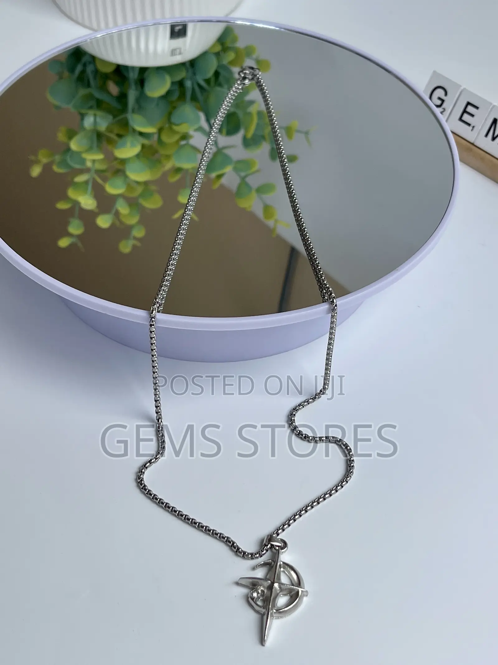 Stylish Silver Compass and Cross Necklace