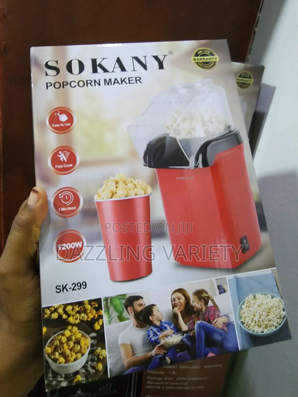 Sokany Hot Air Popcorn Maker Machine - Fast Oil Free Popping