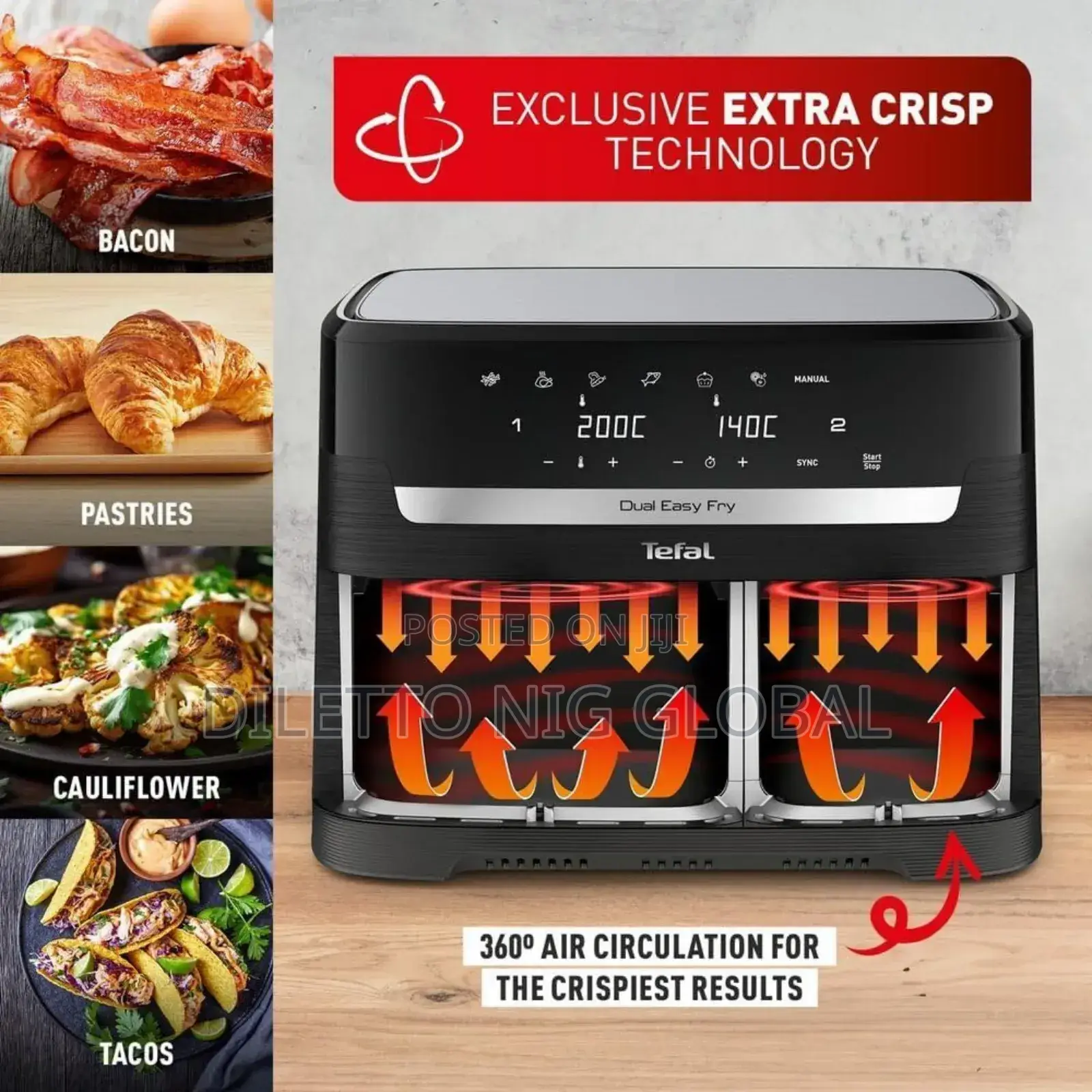 Tefal Easy Fry Dual Zone Digital Air Fryer, 2 Drawers, 8.3l, 8in1