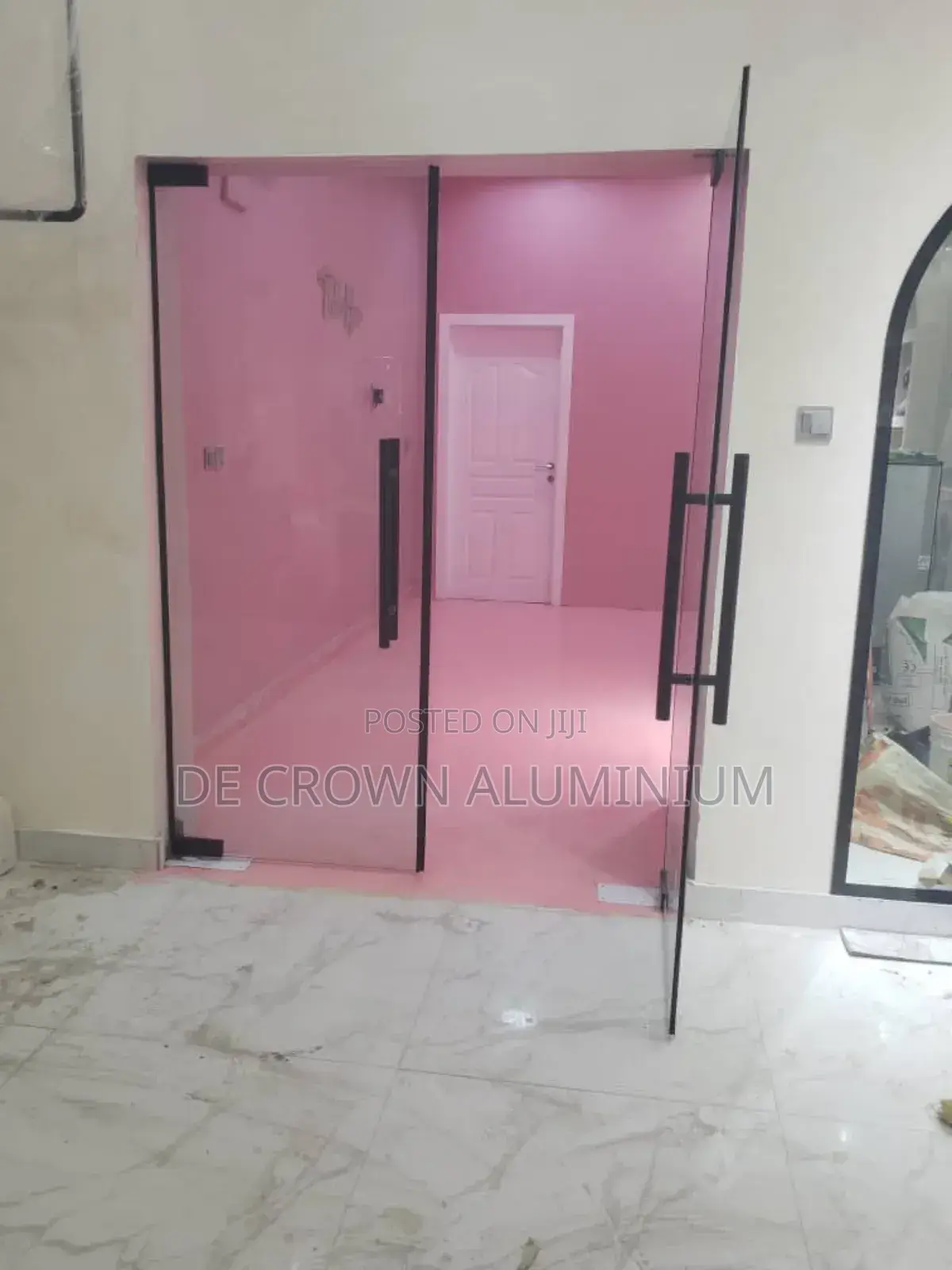 Luxury Ante Room Frameless Glass Door – 10mm Black Finish (Lagos)