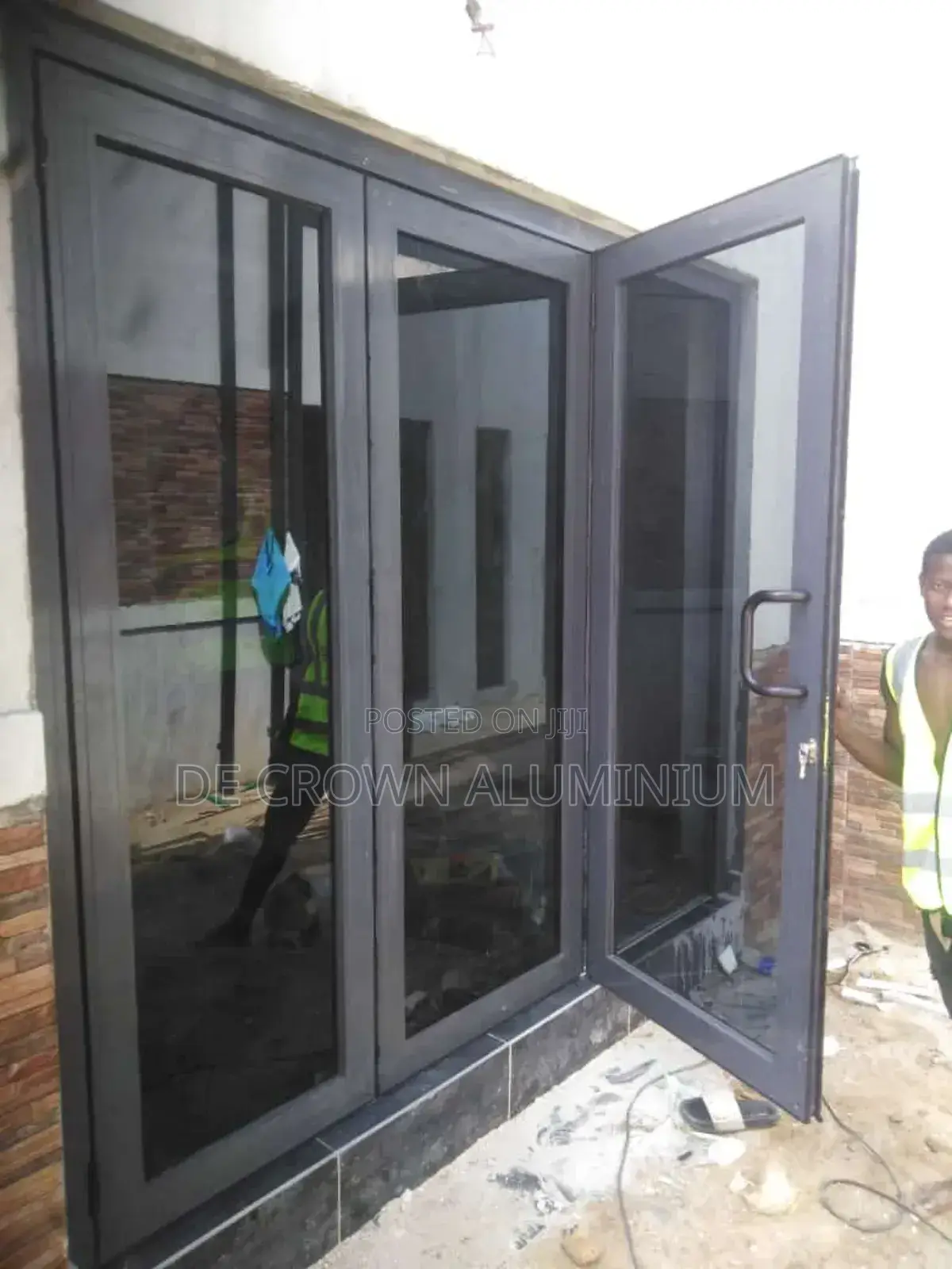 Luxury Aluminium Collapsible Door With Grey Glass Durable Space Saver.