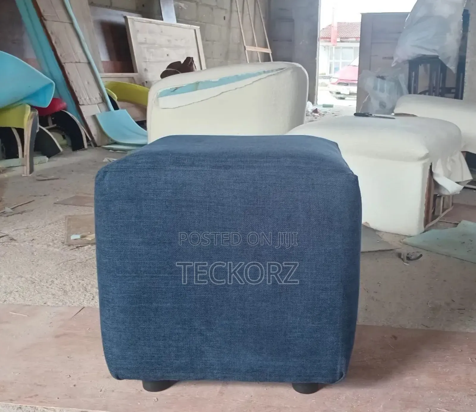 Upholstered Navy Blue Pouffe Chair