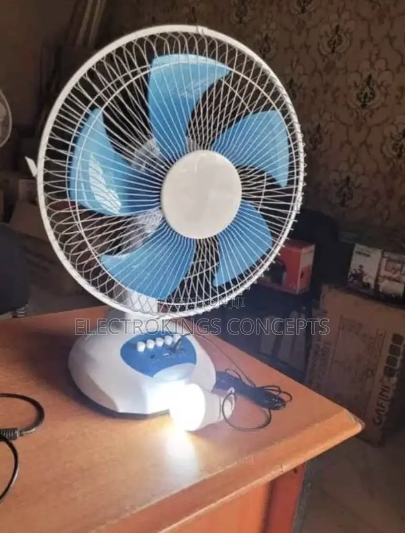 Rechargeable Table/Desk Fan With Solar Panel and Night Bulbs