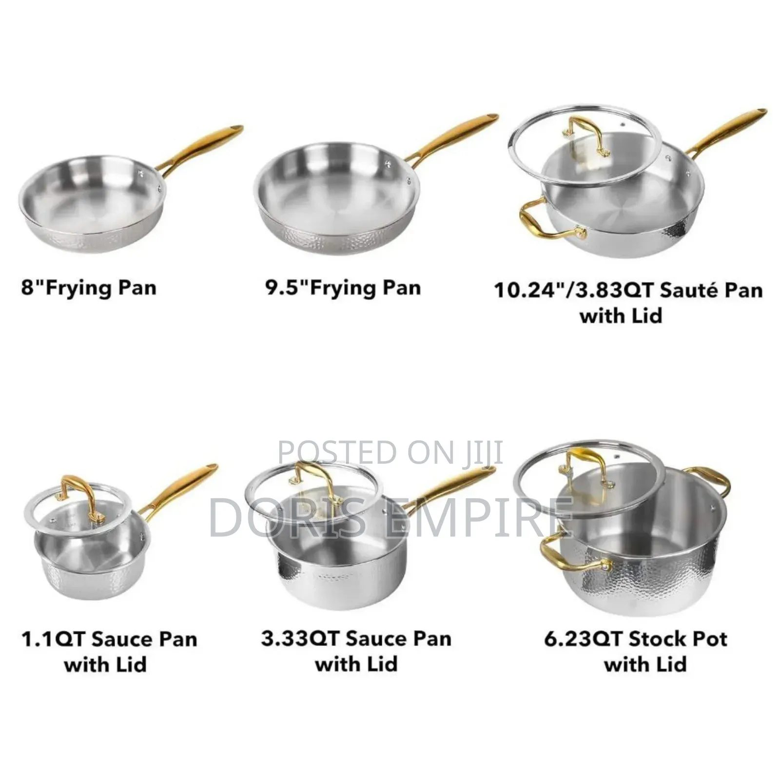 10pcs 3-Ply Stainless Steel Hammered Non Stick Cookware Set.