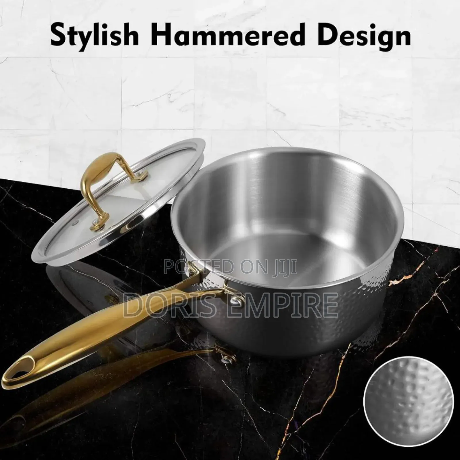 10pcs 3-Ply Stainless Steel Hammered Non Stick Cookware Set.
