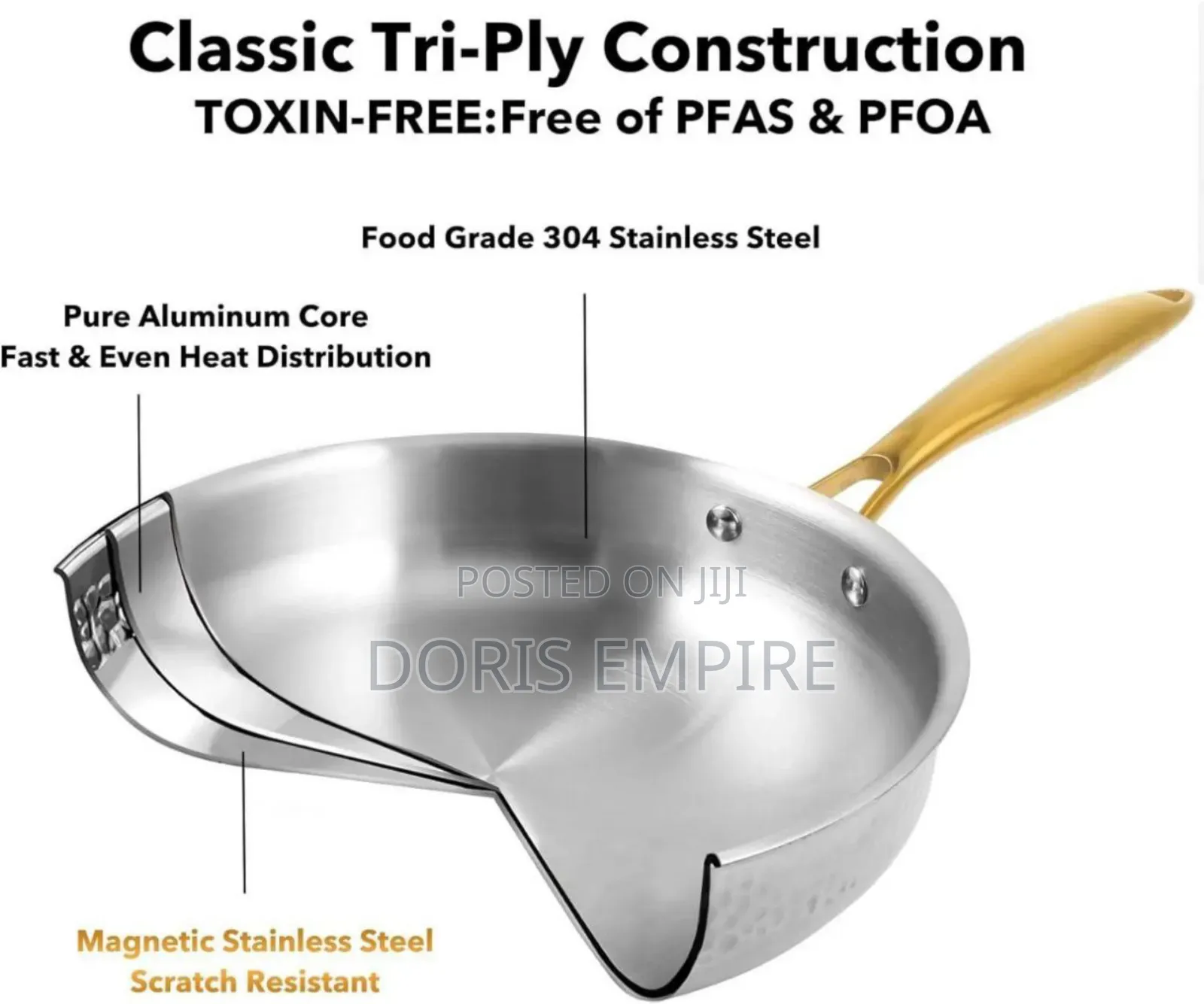 10pcs 3-Ply Stainless Steel Hammered Non Stick Cookware Set.