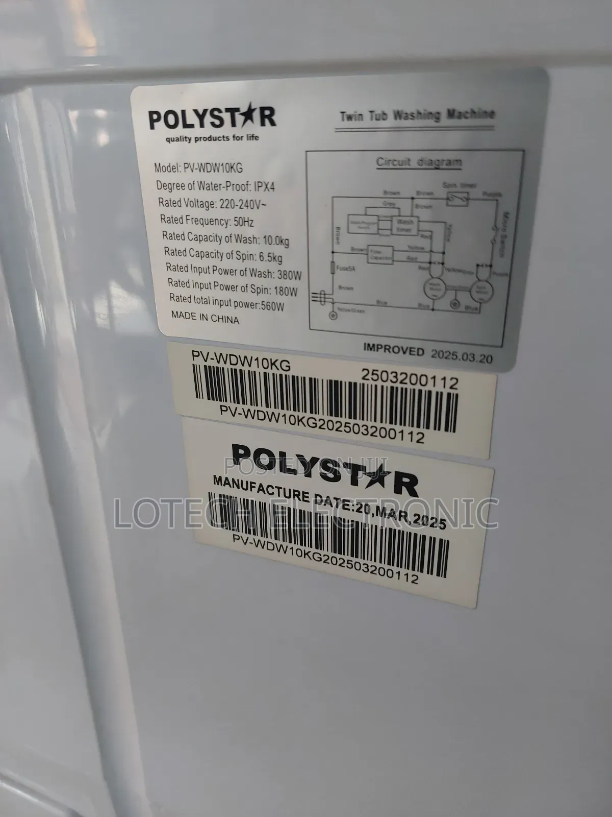 Polystar Washing Machine Pv-Wdw10kg – 10kg