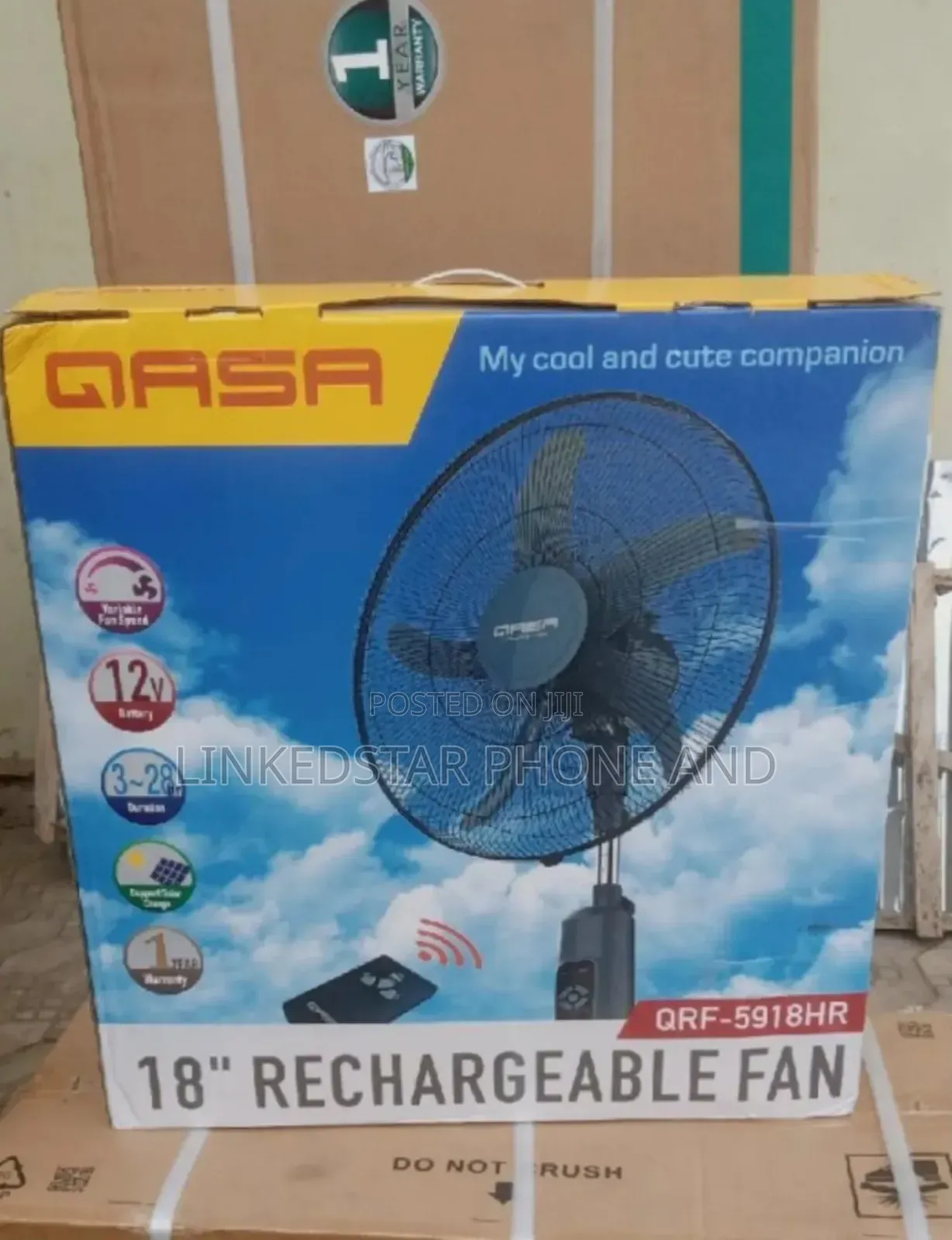 Qasa 18 Inches Rechargeable Standing Fan With Usb