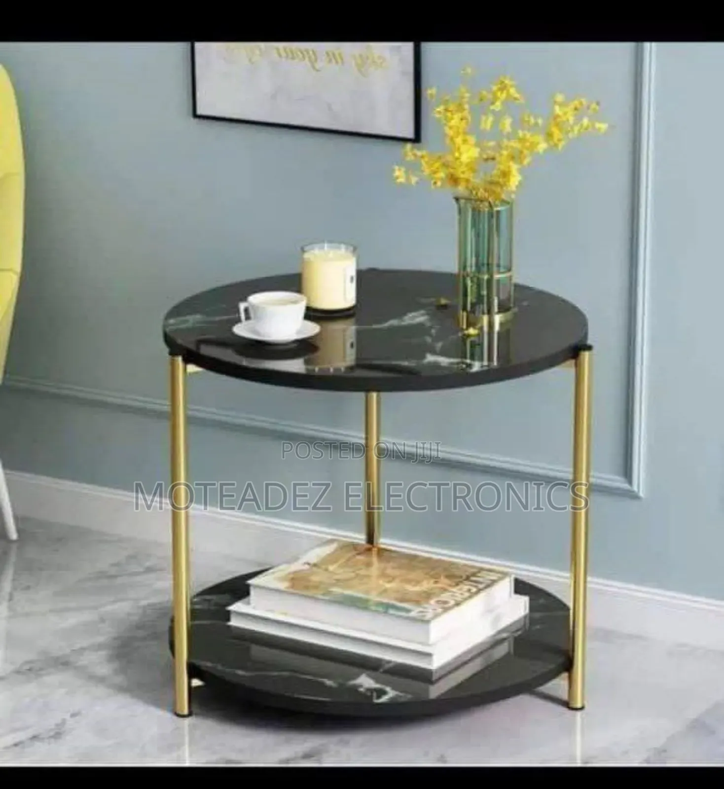 2 Steps Round Shape Corner Side Table/Stool With Gold Plated Stand