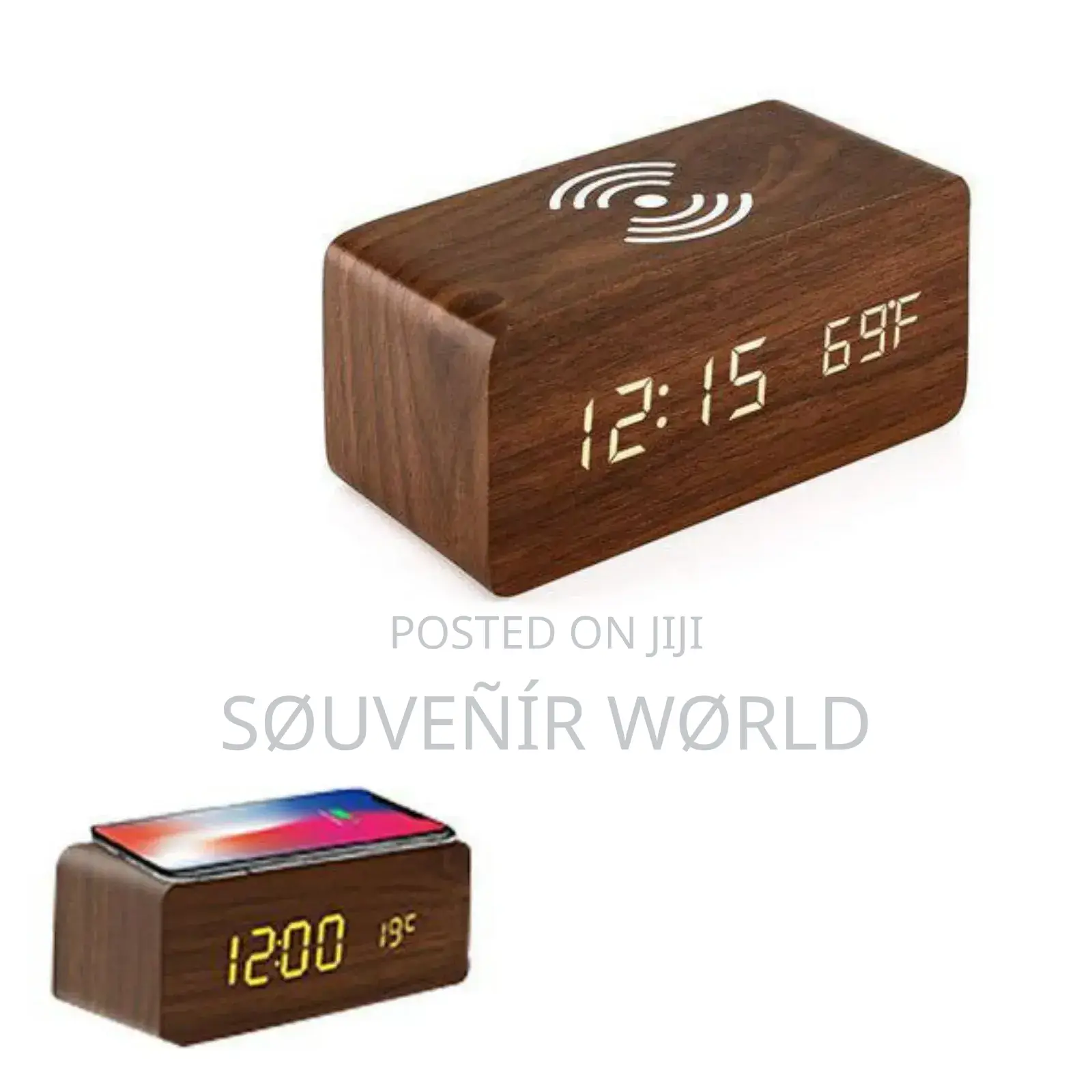 Wooden Digital Alarm Clock With Wireless Charging