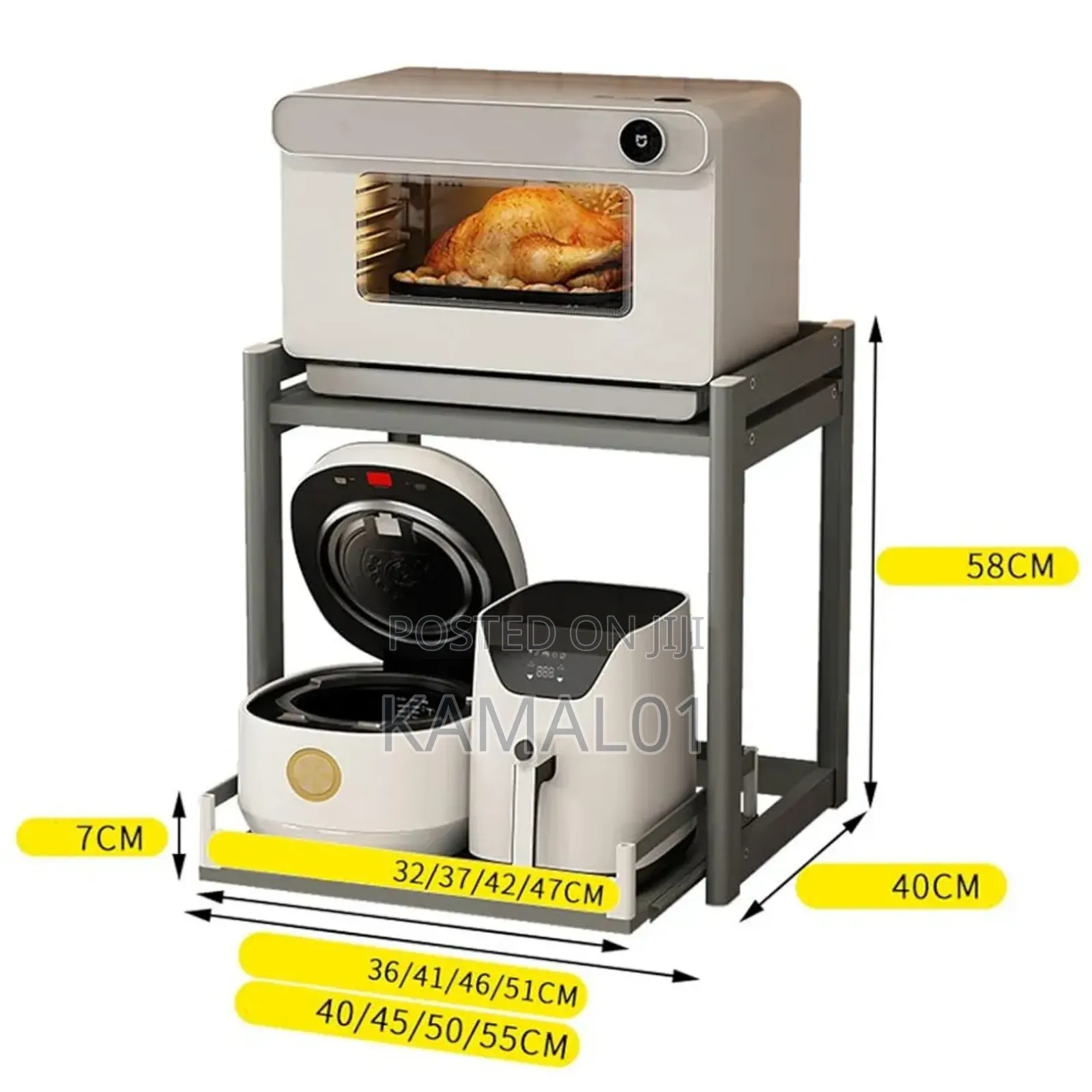 2-Tier Pull Out Microwave Oven Rack, Countertop Height Adjustable