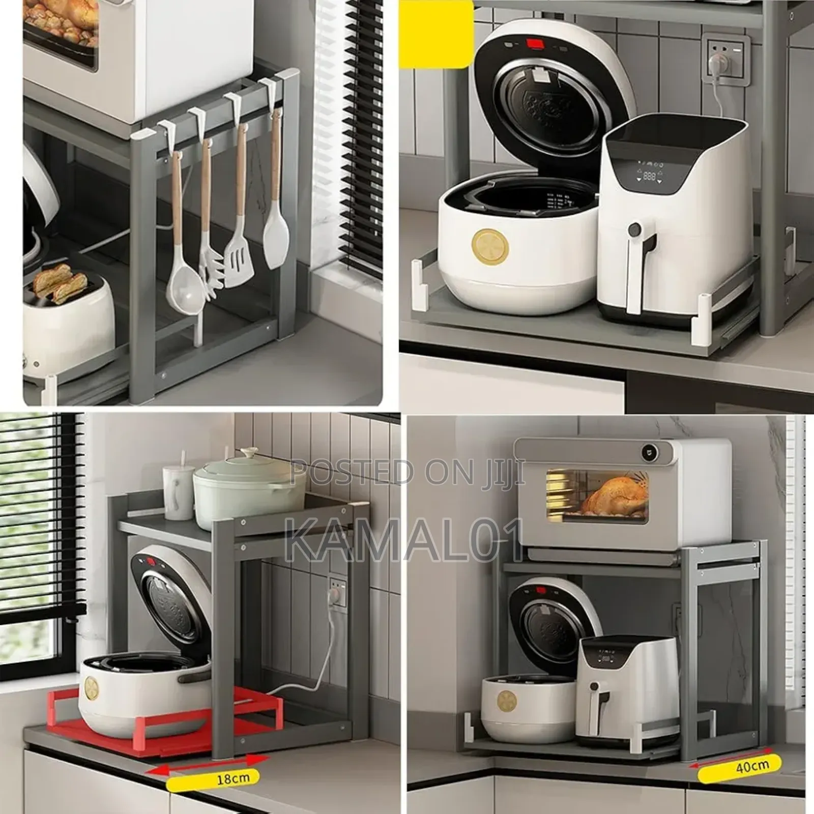 2-Tier Pull Out Microwave Oven Rack, Countertop Height Adjustable