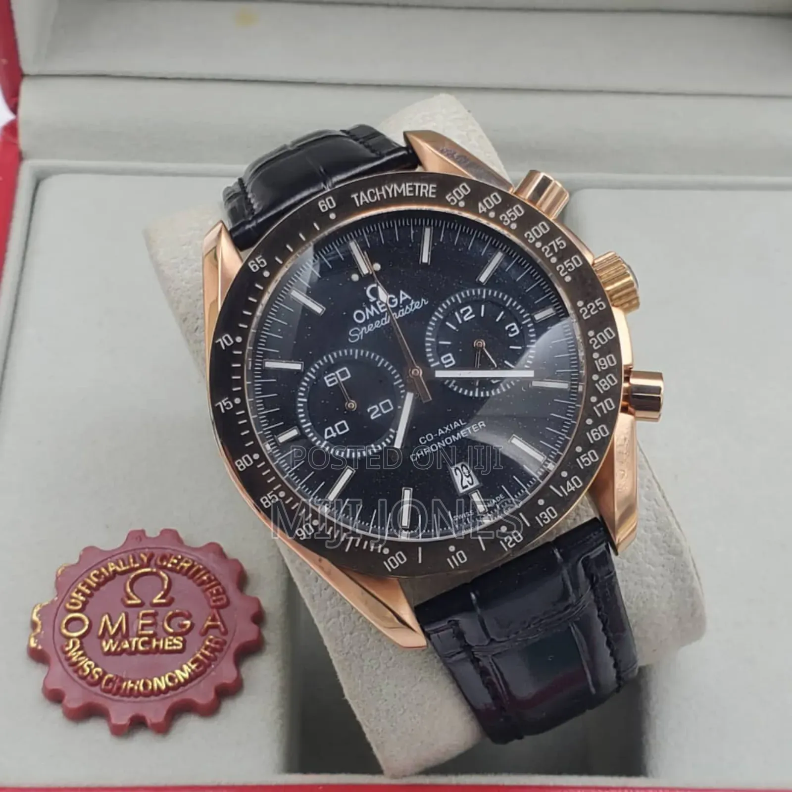 Omega Speedmaster Lookalike - Black Leather Strap, Battery Powered*