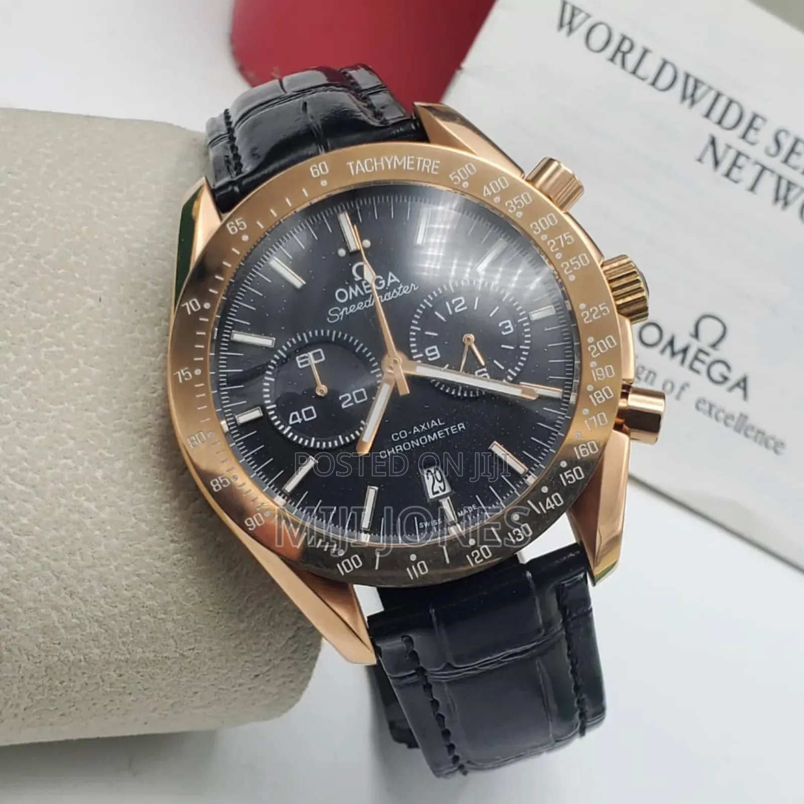 Omega Speedmaster Lookalike - Black Leather Strap, Battery Powered*