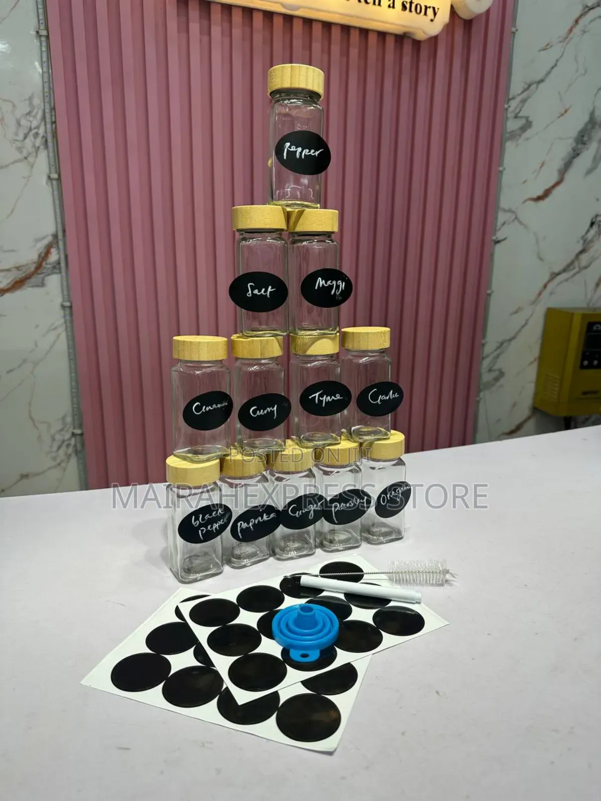 12pcs Spice Container With Black Lid Comes With Label Pen (T2mm7)