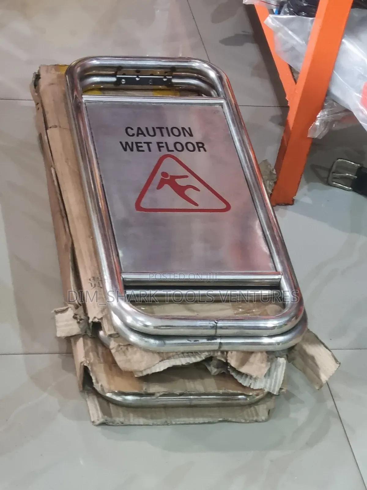 Foldable/Stainless Steel "Caution Wet Floor" Sign