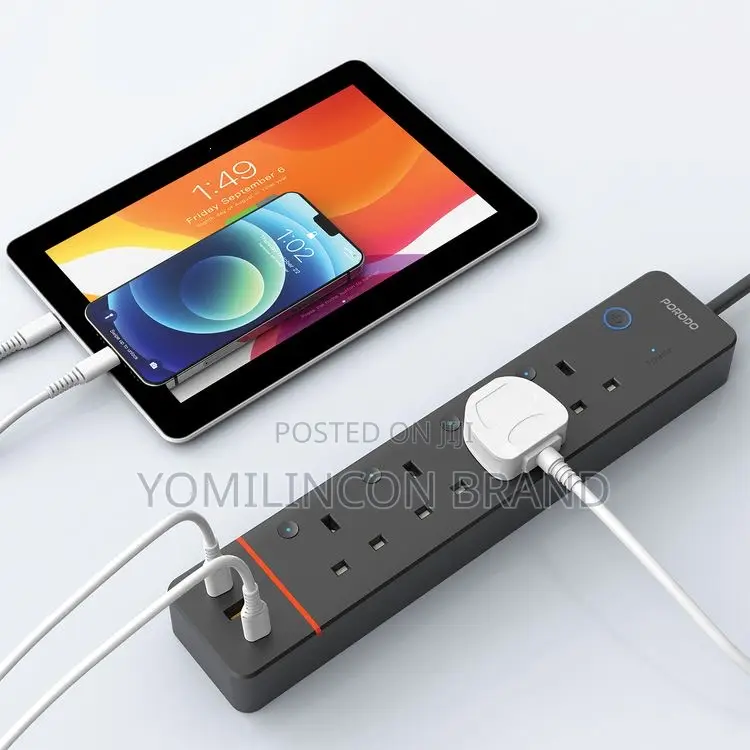 Porodo Chargelink Smart Power Strip With 4 Ac Sockets, Usb-a Usb-C