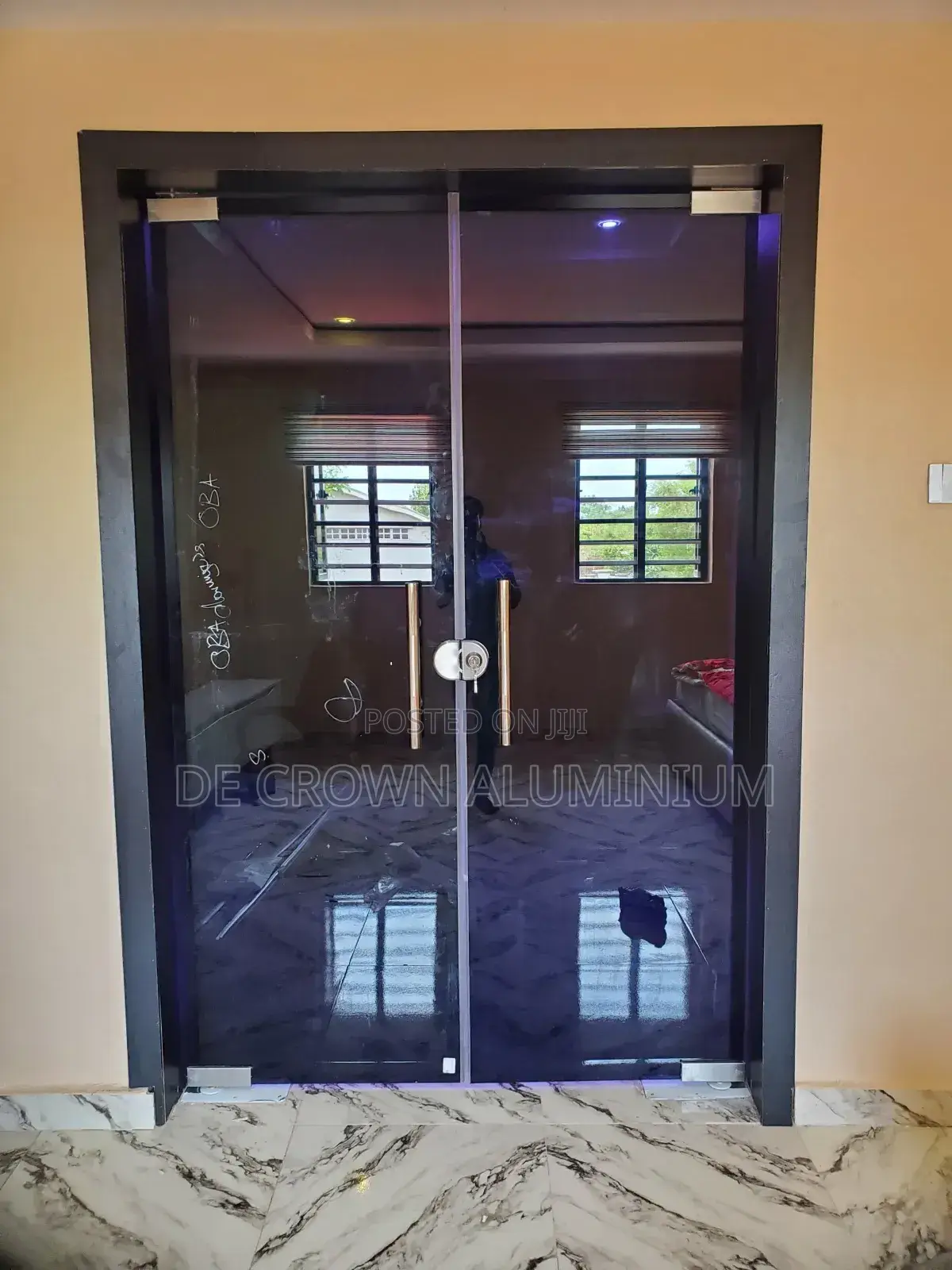 Frameles Gray Glass Entrance Door