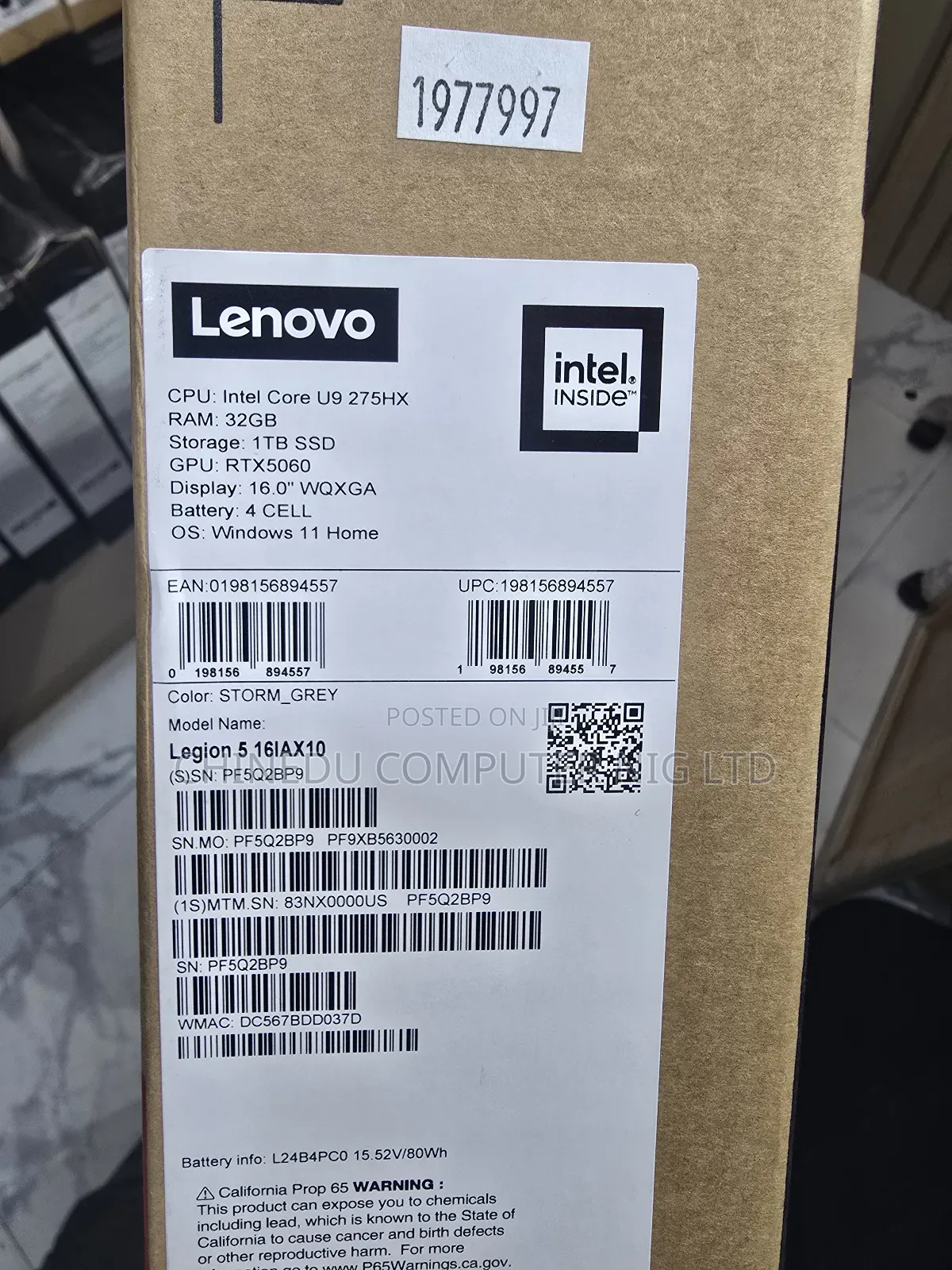 New Laptop Lenovo Legion 5 32GB Intel Core Ultra 9 SSD 1T