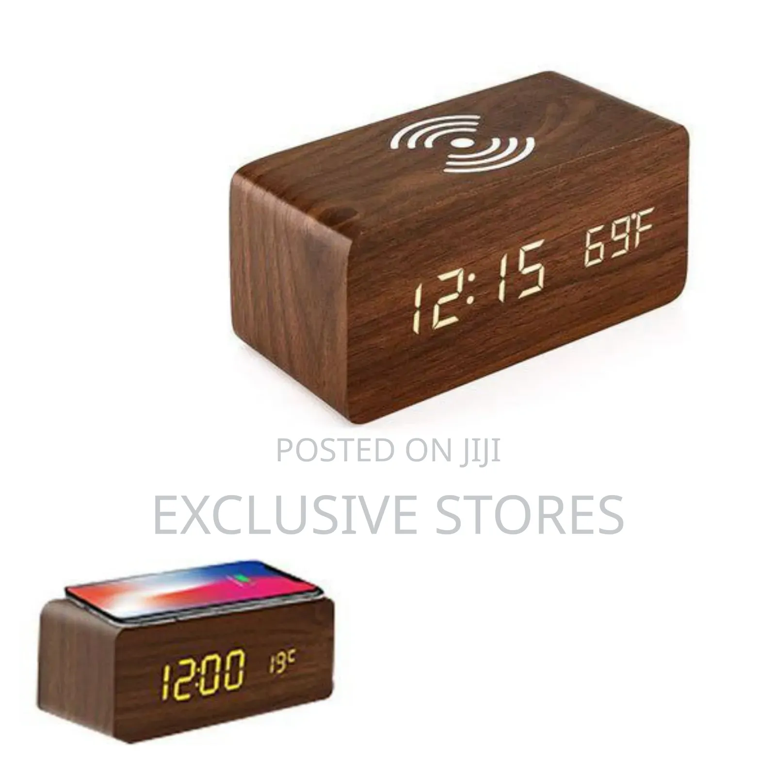 Wooden Digital Alarm Clock With Wireless Charging