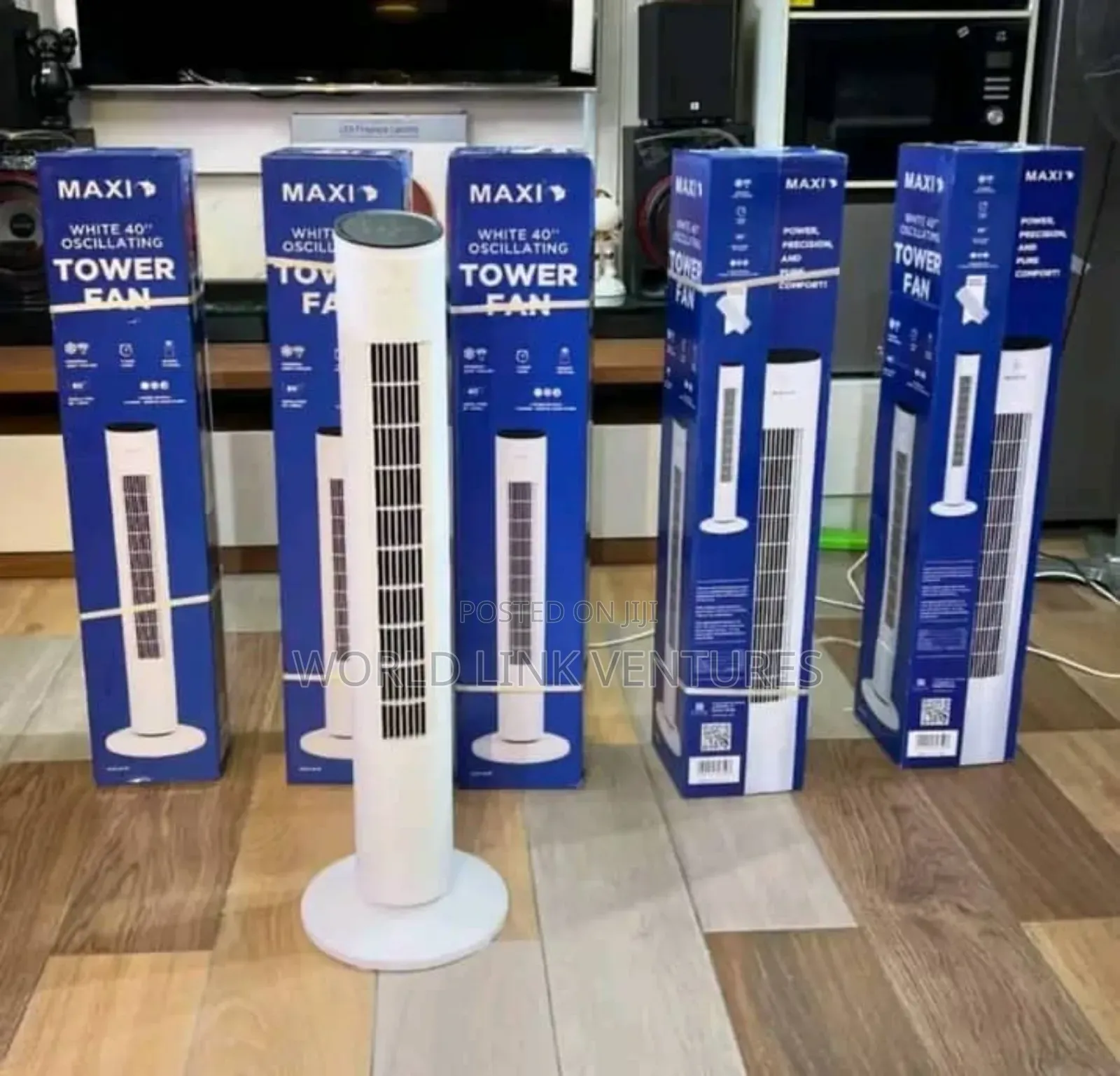 Maxi Tower Standing Fan White and Black Color