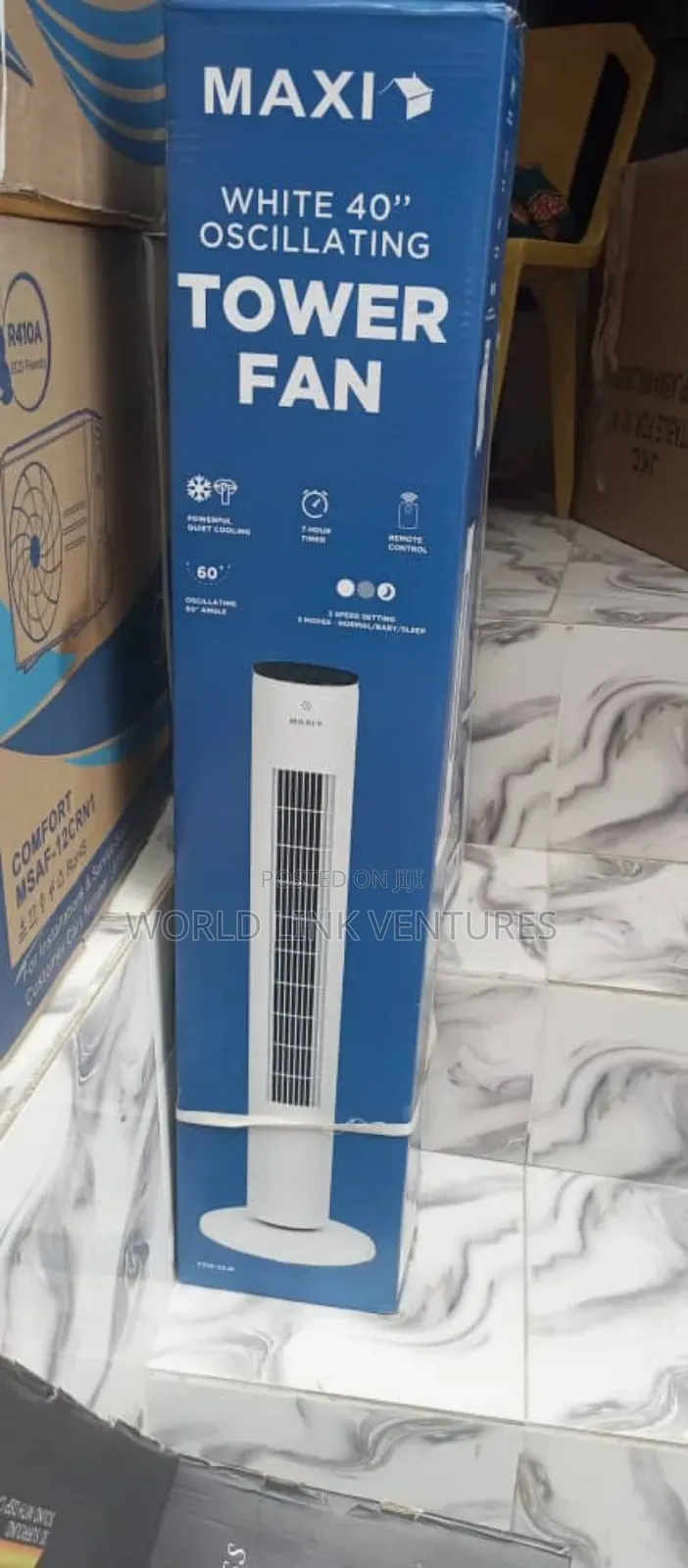Maxi Tower Standing Fan White and Black Color