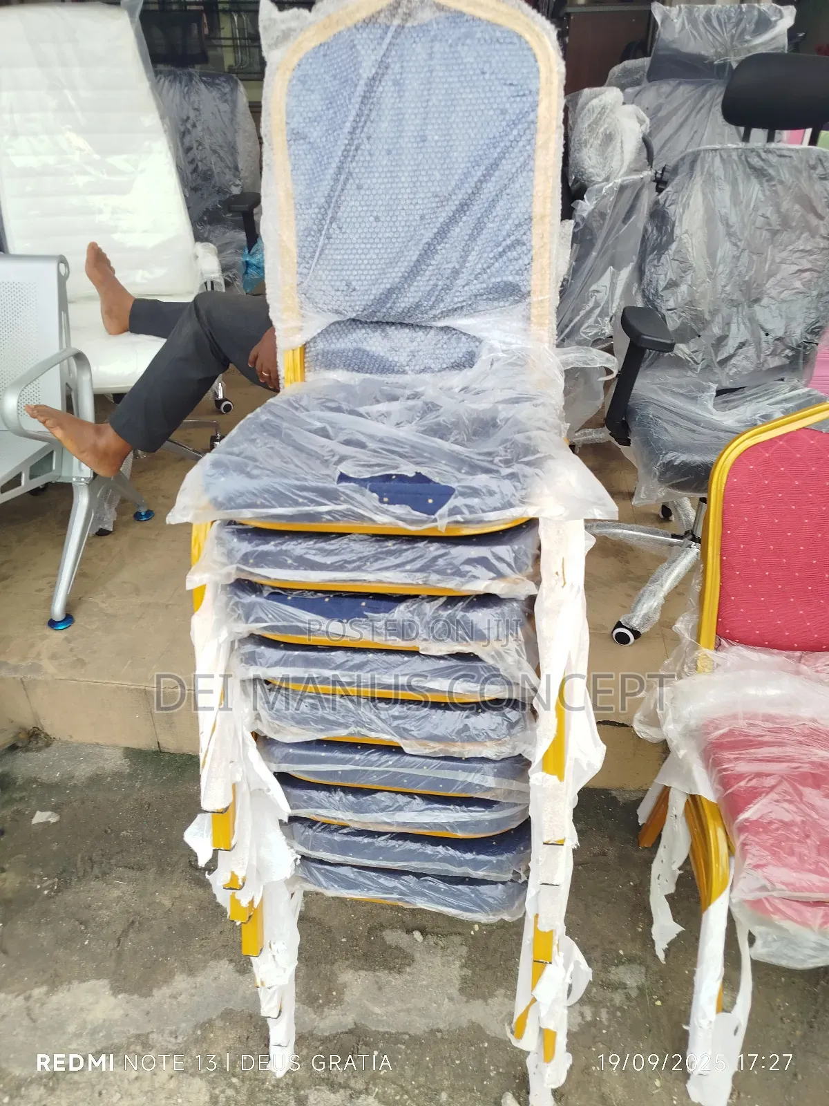 Blue Banquet Chair and Gold Frame