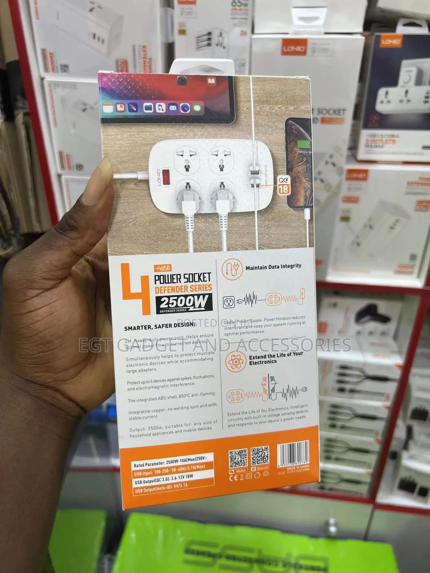 An Ldnio Sc4407 Defender Series Power Sockets and 4 Usb Ports.