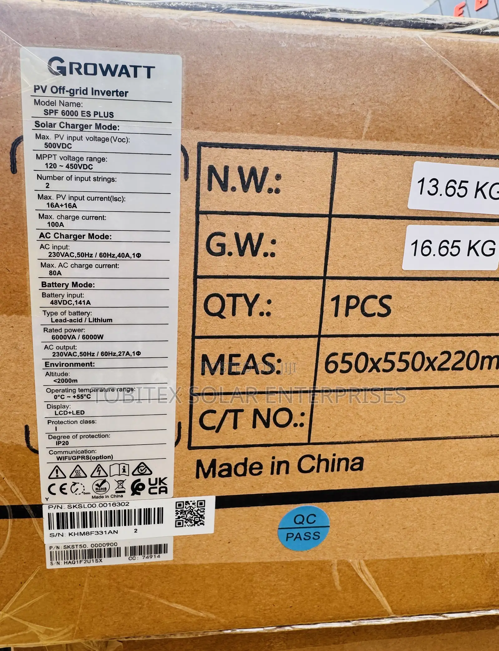 Growatt Solar Inverter 6000va/6000w