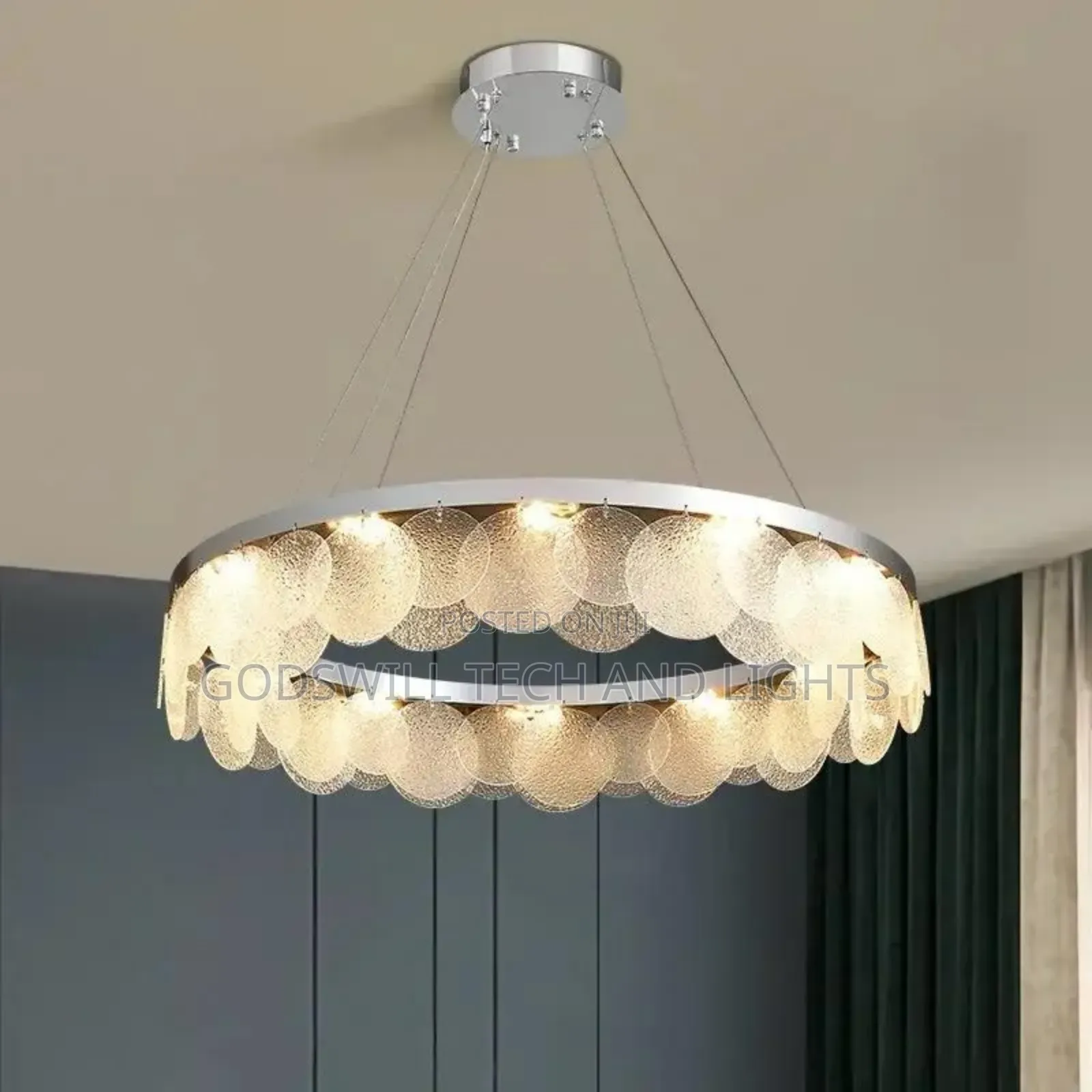 Nordic Modern Led Frosted Glass Chandelier Chrome Color Round Pendant