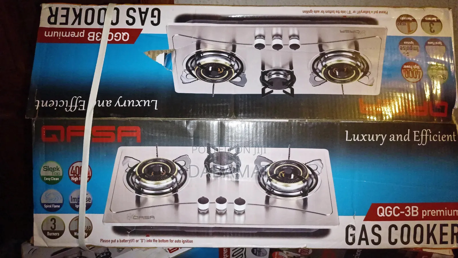 Qasa Premium 3 Burner Cabinet/Table Top Gas Cooker With Auto Ignition