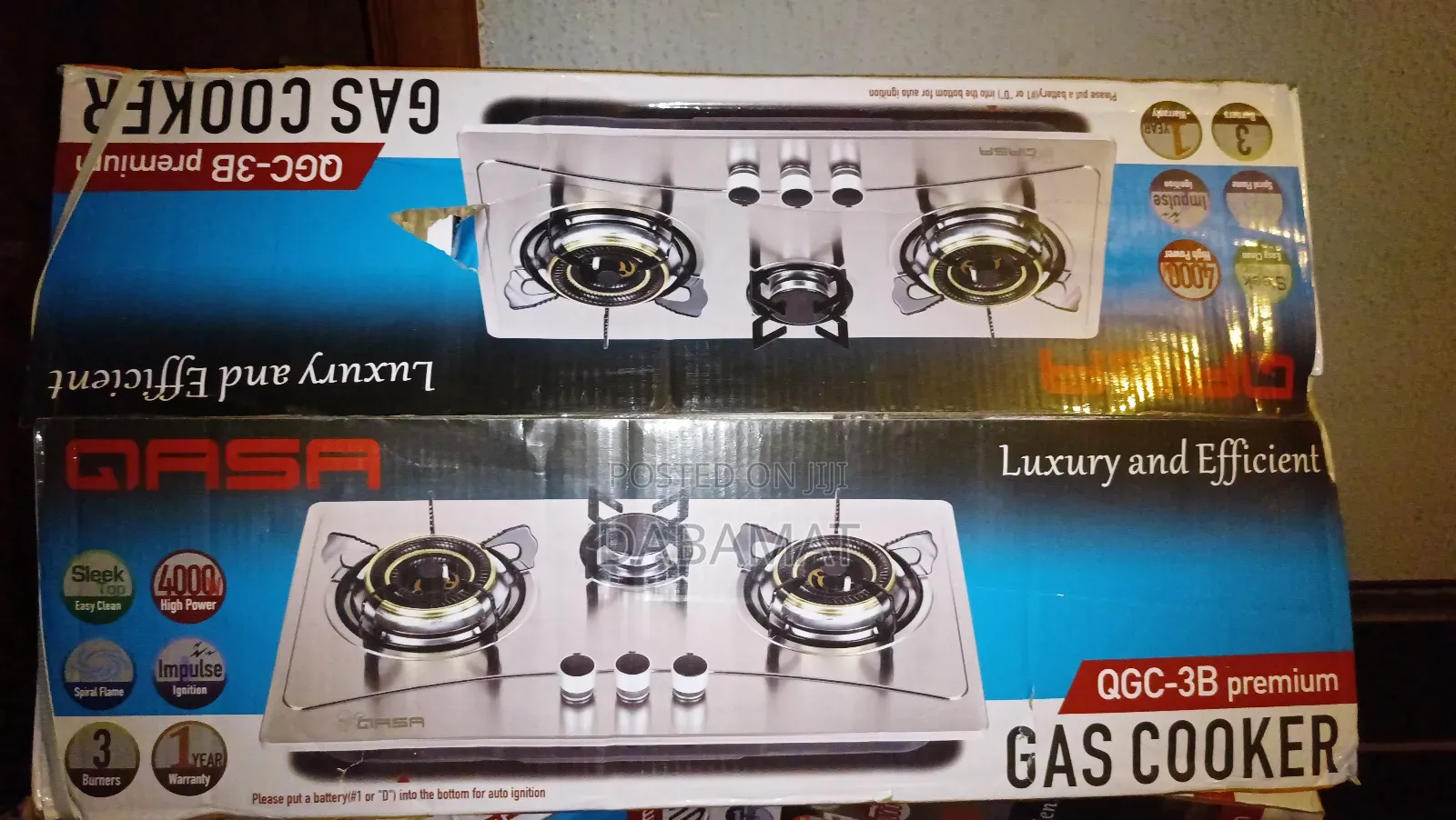 Qasa Premium 3 Burner Cabinet/Table Top Gas Cooker With Auto Ignition