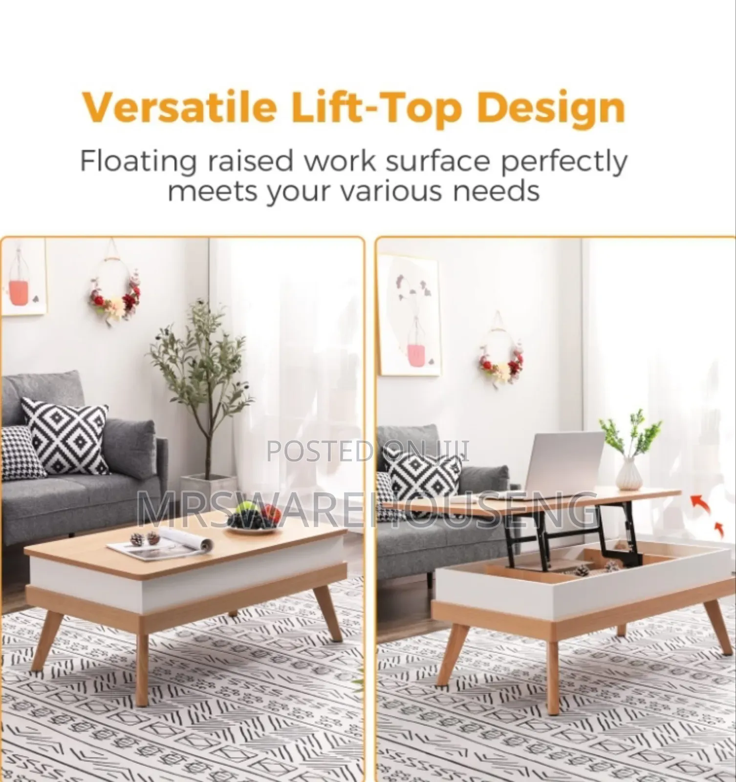 Bidiso Lift Top Coffee Center Table With Hidden Storage Compartment