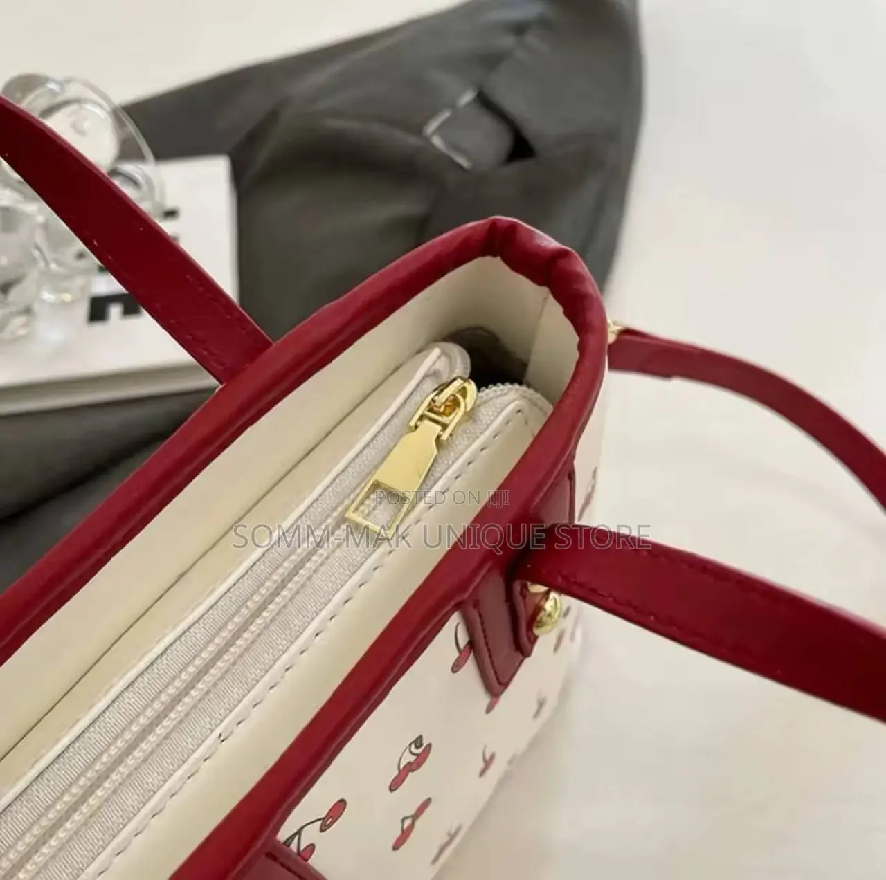 Women Pu Cherry Shoulder Tote Bag With Cherry Pendant Handbag