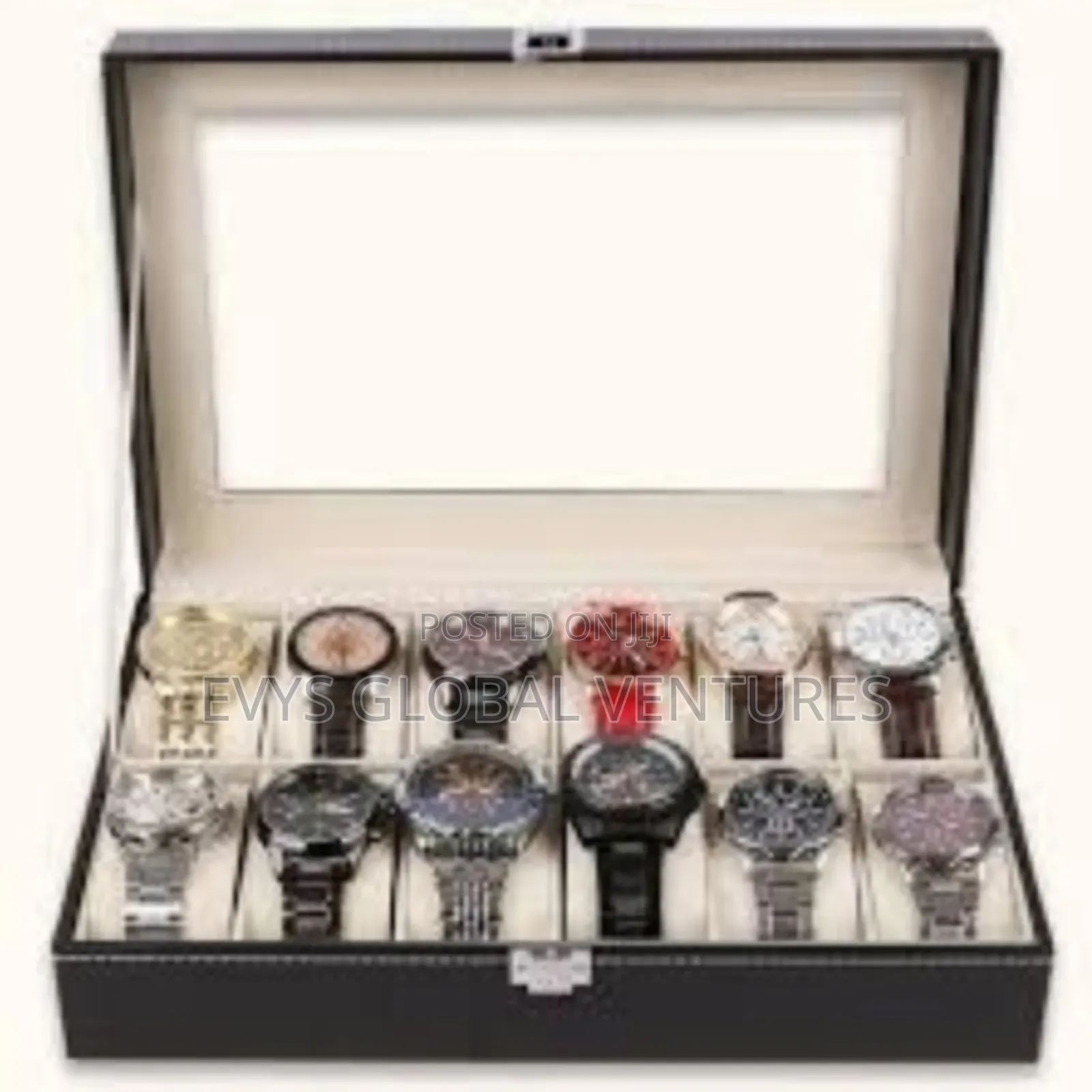 12 Slot Watch Box Wooden Display Organizer Jewelry Storage Case