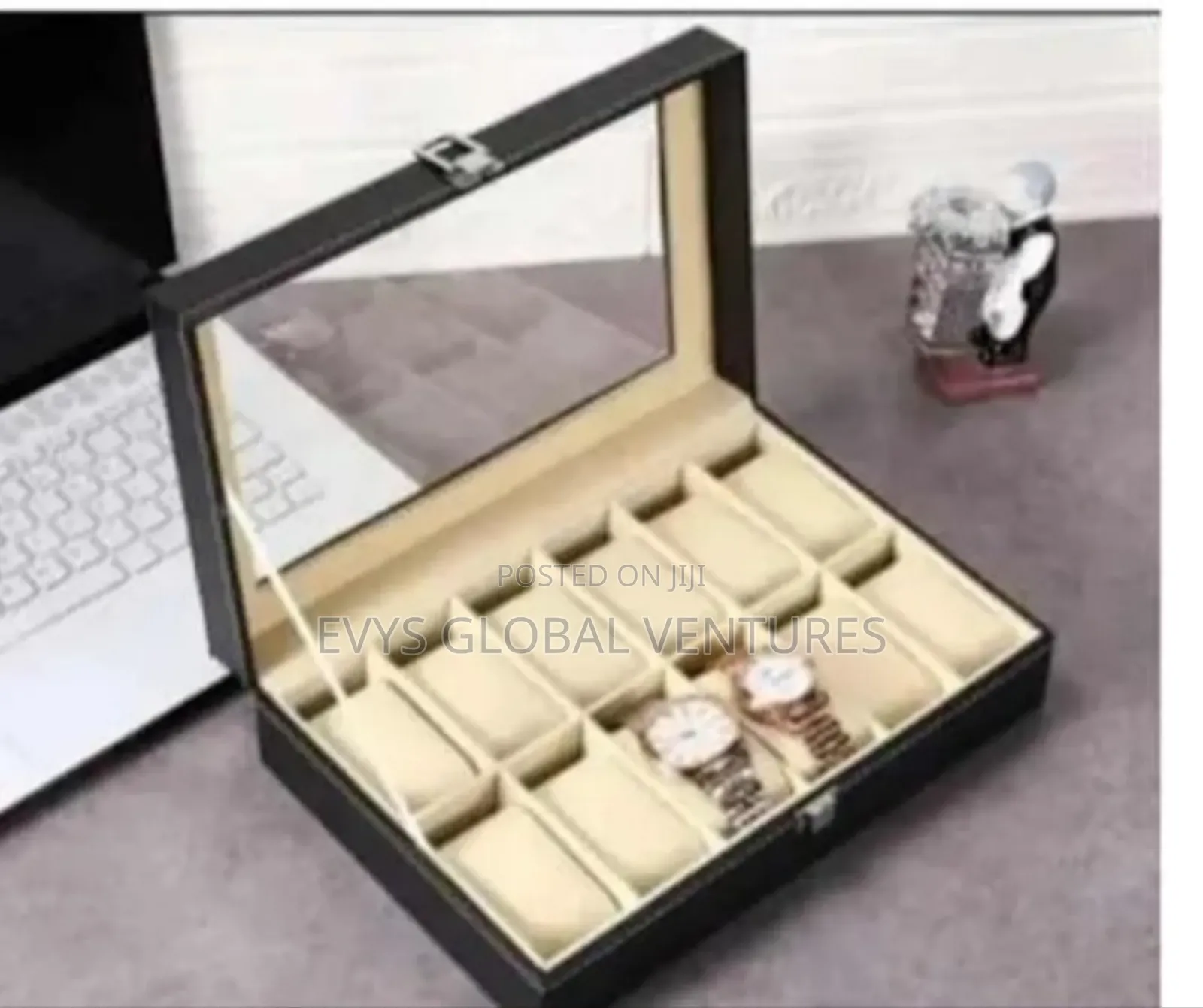 12 Slot Watch Box Wooden Display Organizer Jewelry Storage Case