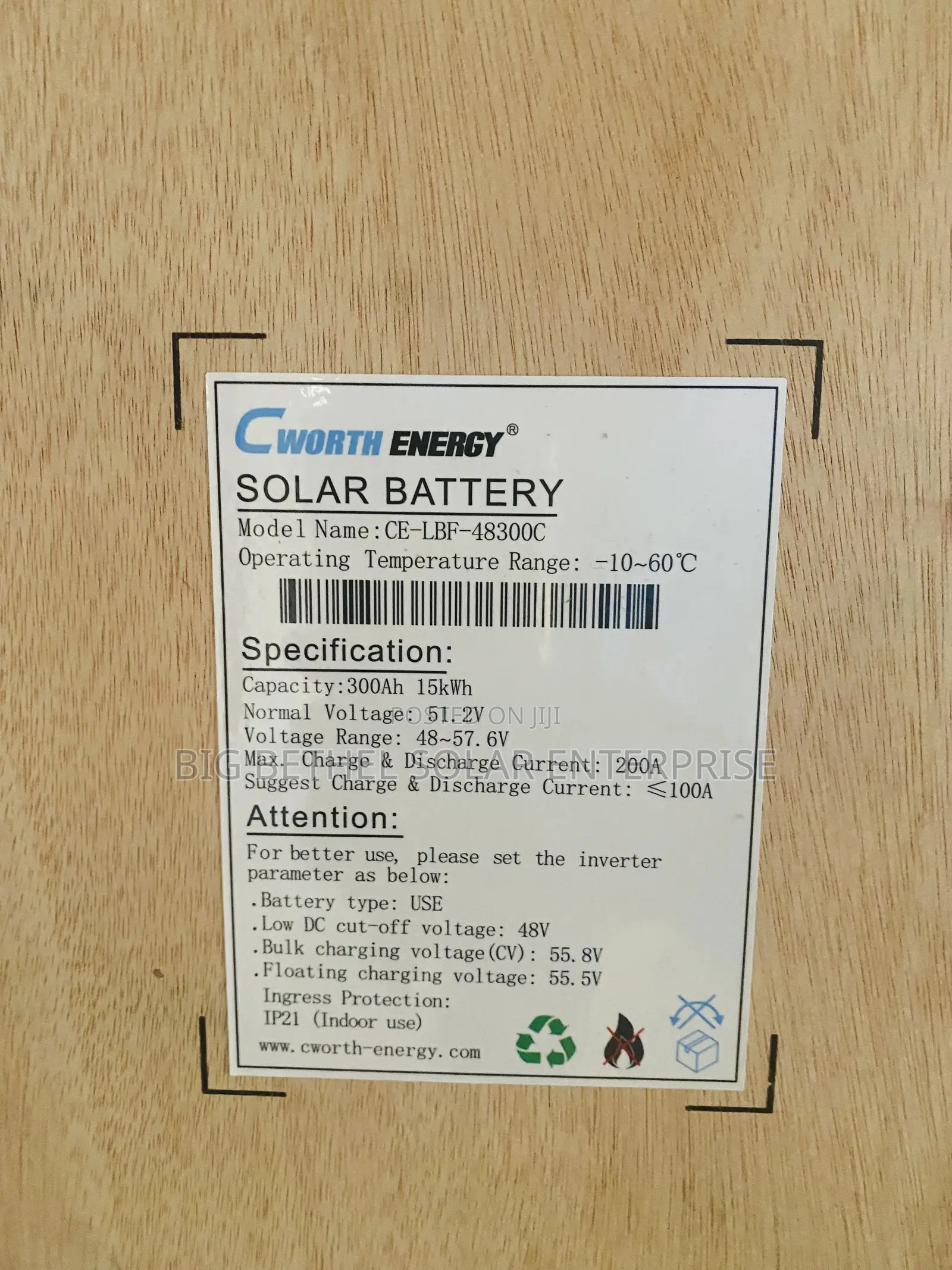 15kwh 51.2v 300ah Cworth Solar Lithium Iron Battery