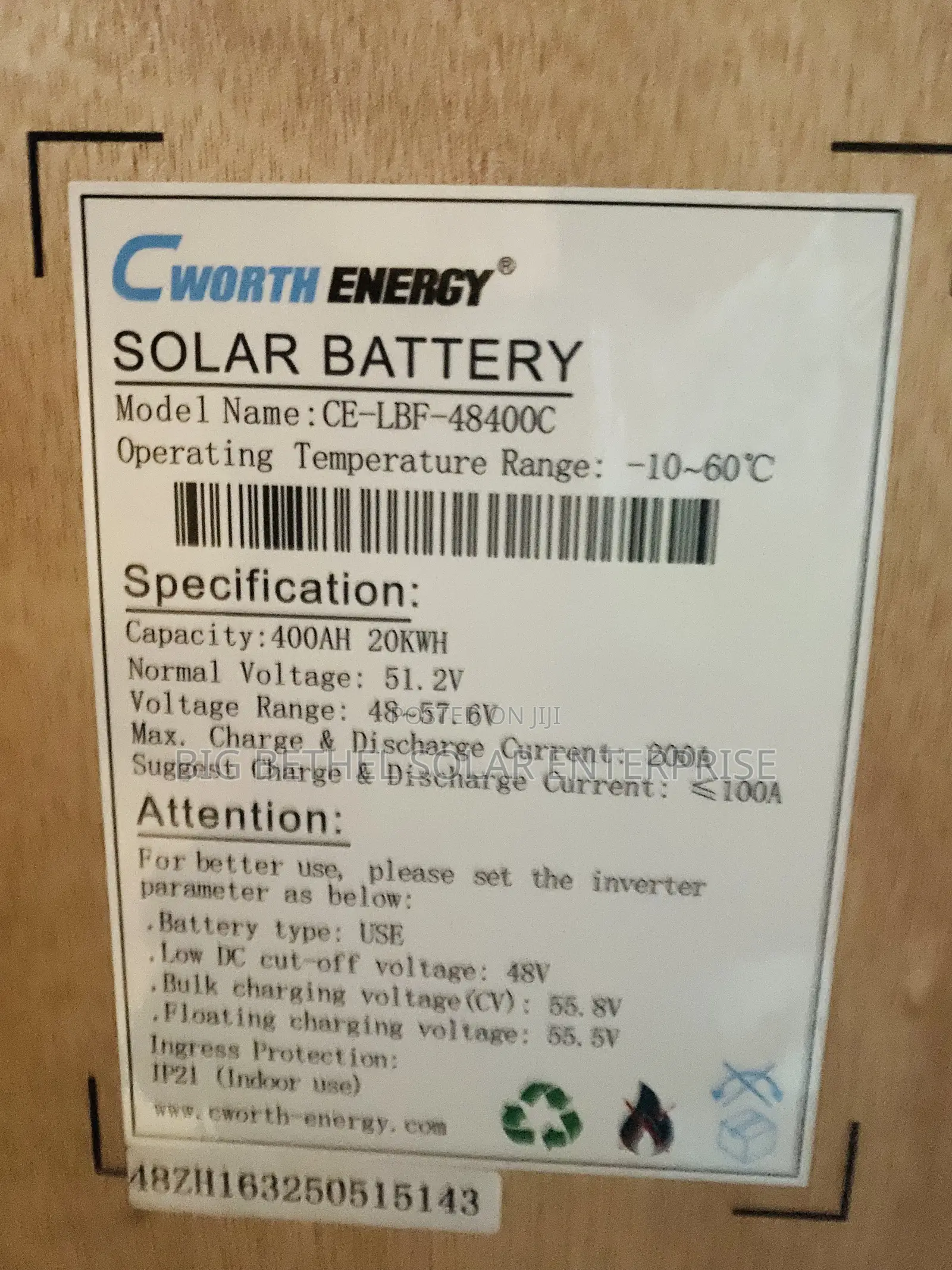 20kwh 51.2v 350ah Cworth Solar Lithium Iron Battery