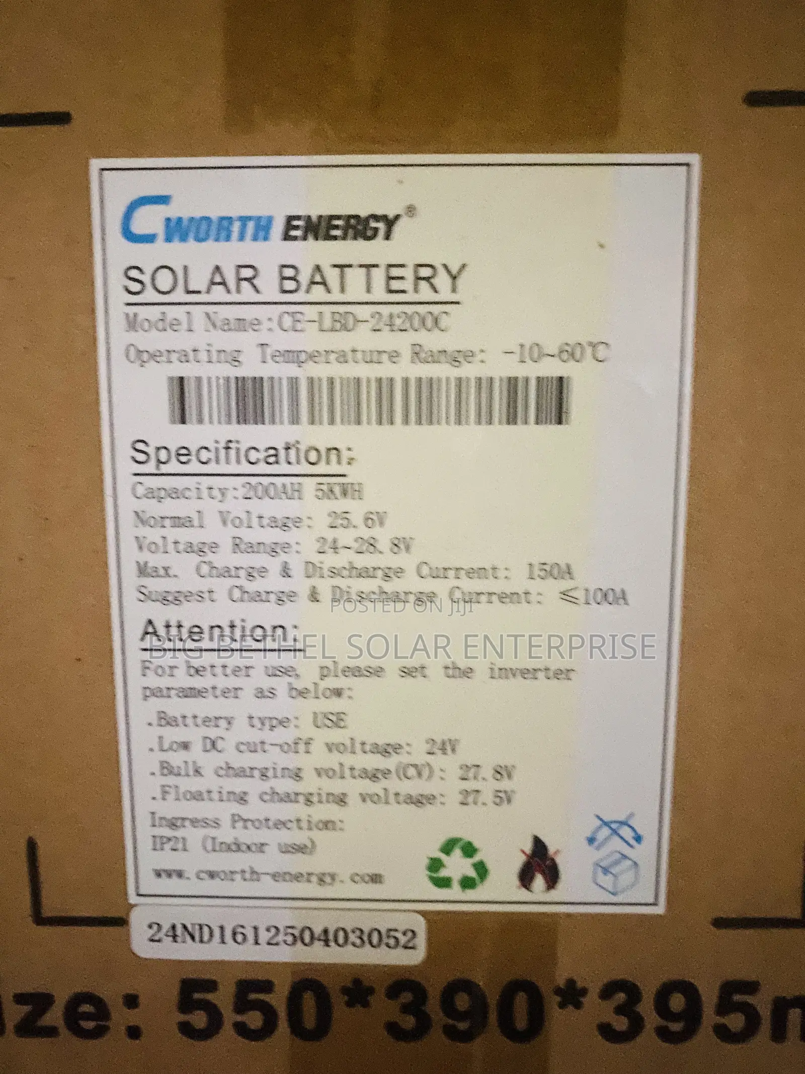 Cworth 5kwh 25.6v 200ah Solar Lithium Iorn Battery
