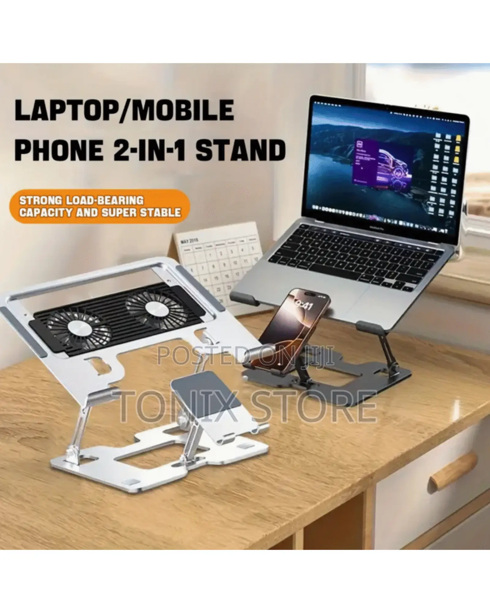 2in1 Steel Laptop/Deskstop Stand With Cooling Fan
