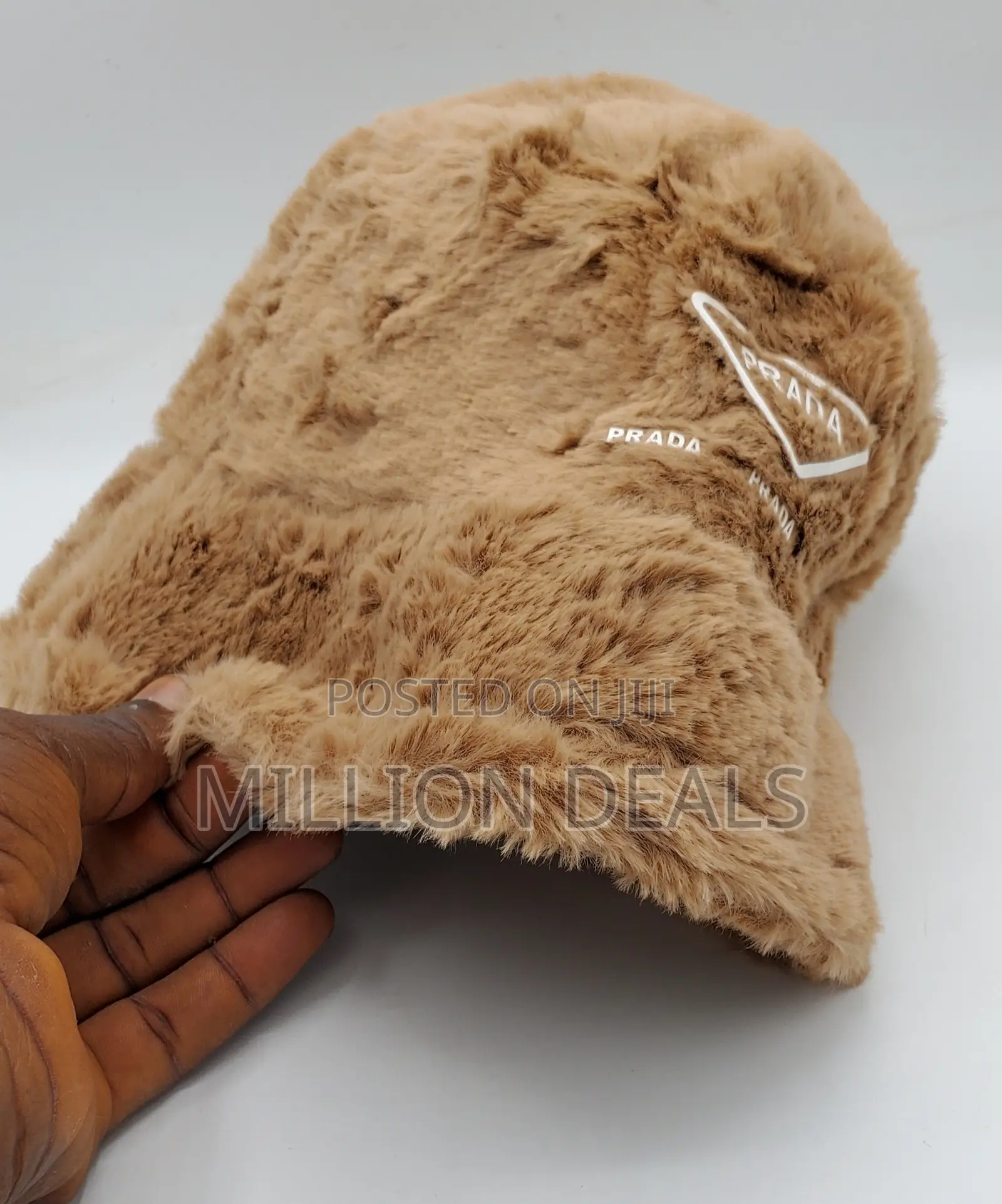Stylish Brown Fur Unisex Prada Bucket Hat