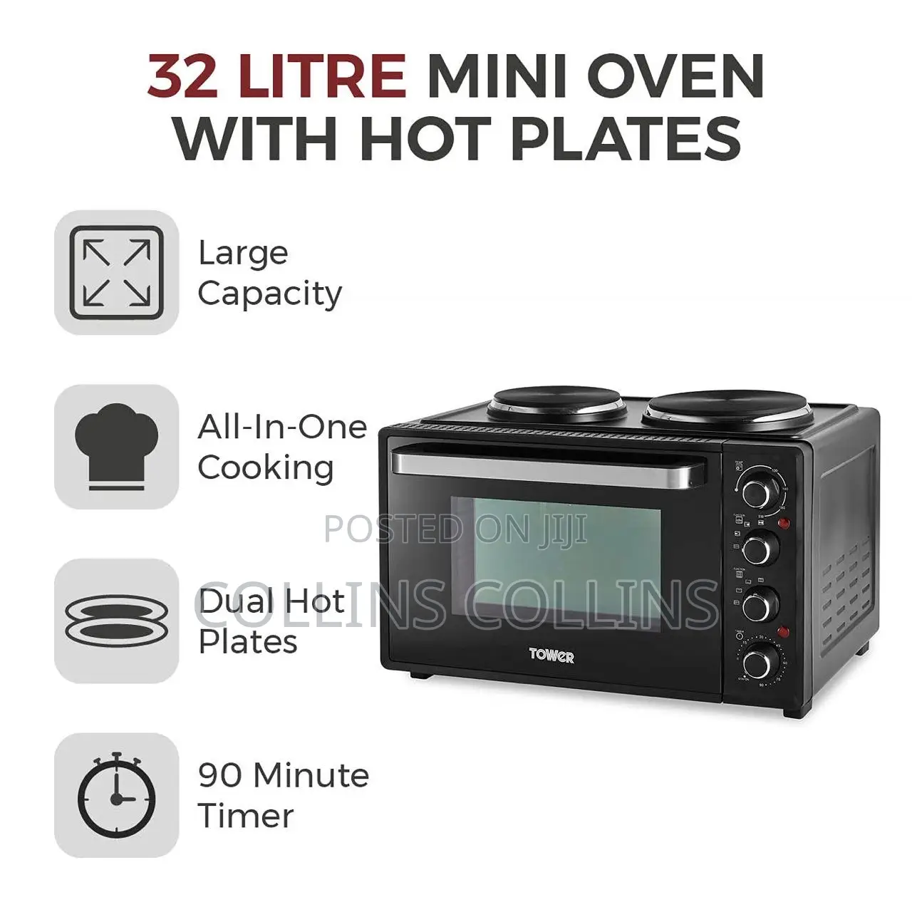 Tower 32l Mini Oven With Dual Hot Plates,