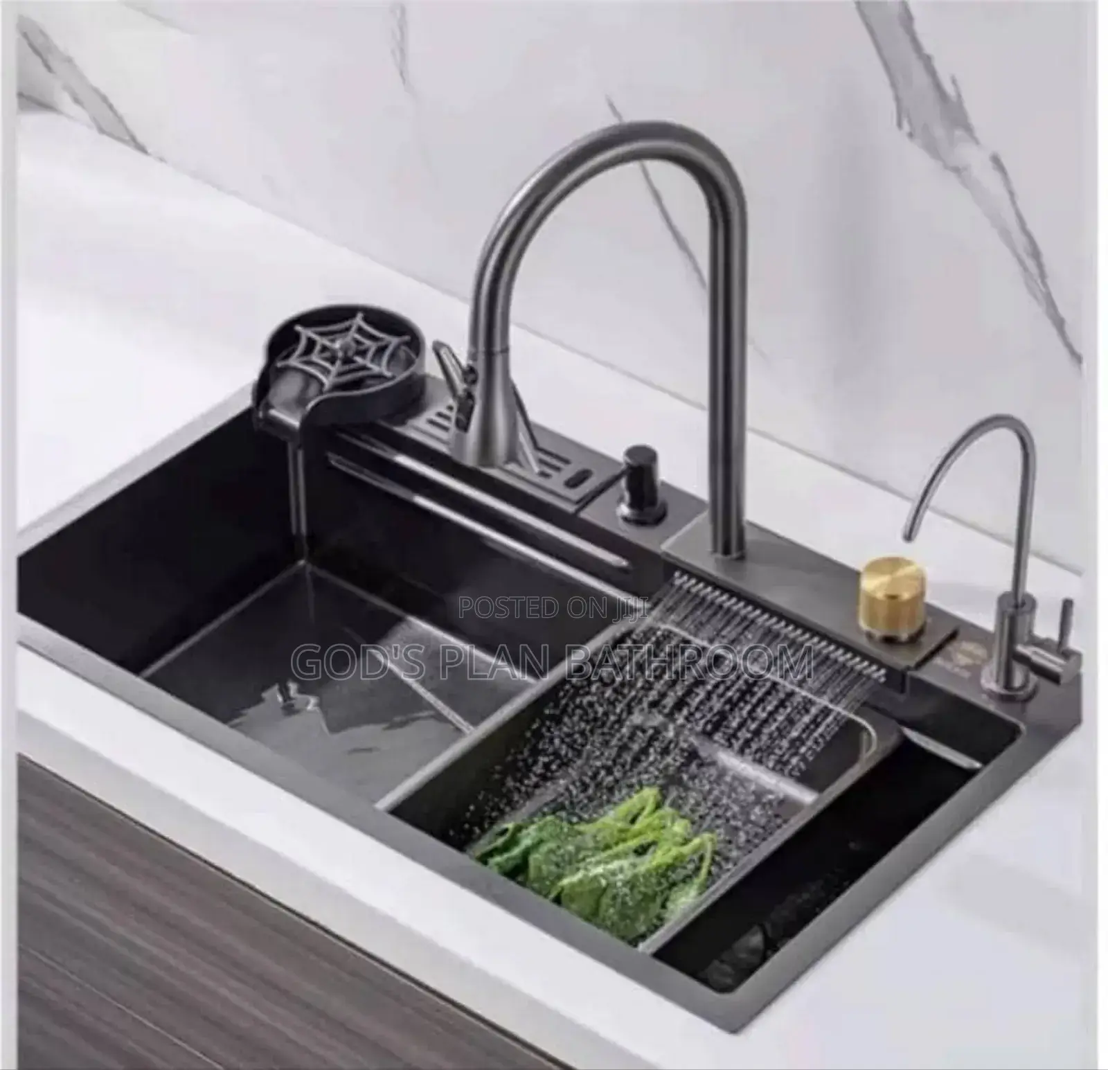 Executive Black Kitchen Sink With Cup Holder