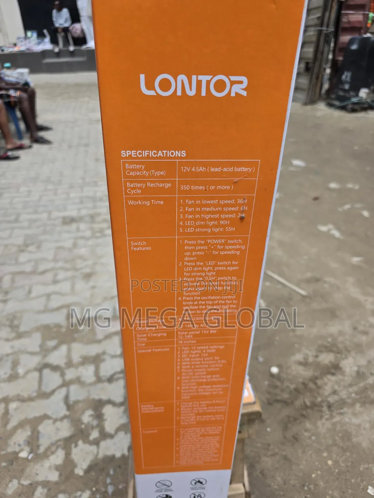 Lontor Rechargeable Fan 18"