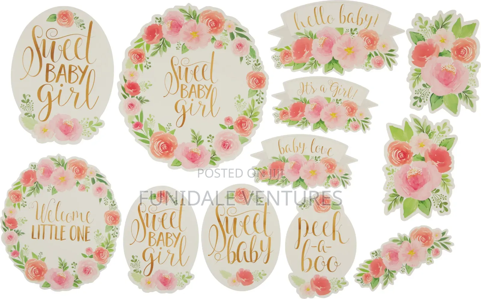 Floral Sweet Baby Girl Table Wall Cutout Decoration 7-In, 12-Pk