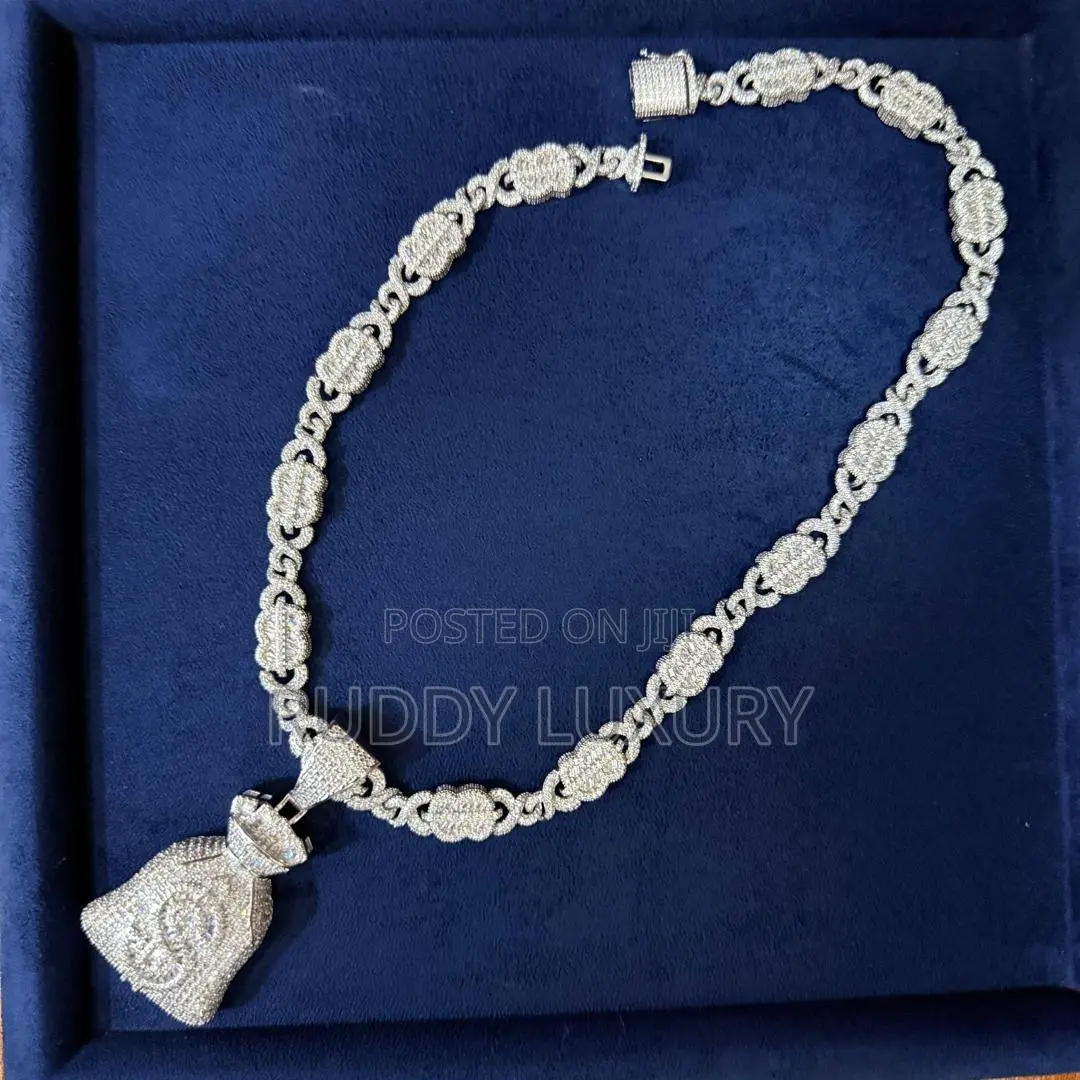 Premium Gold Diamond Cuban Link Necklace With Dollar-Bill Pendant