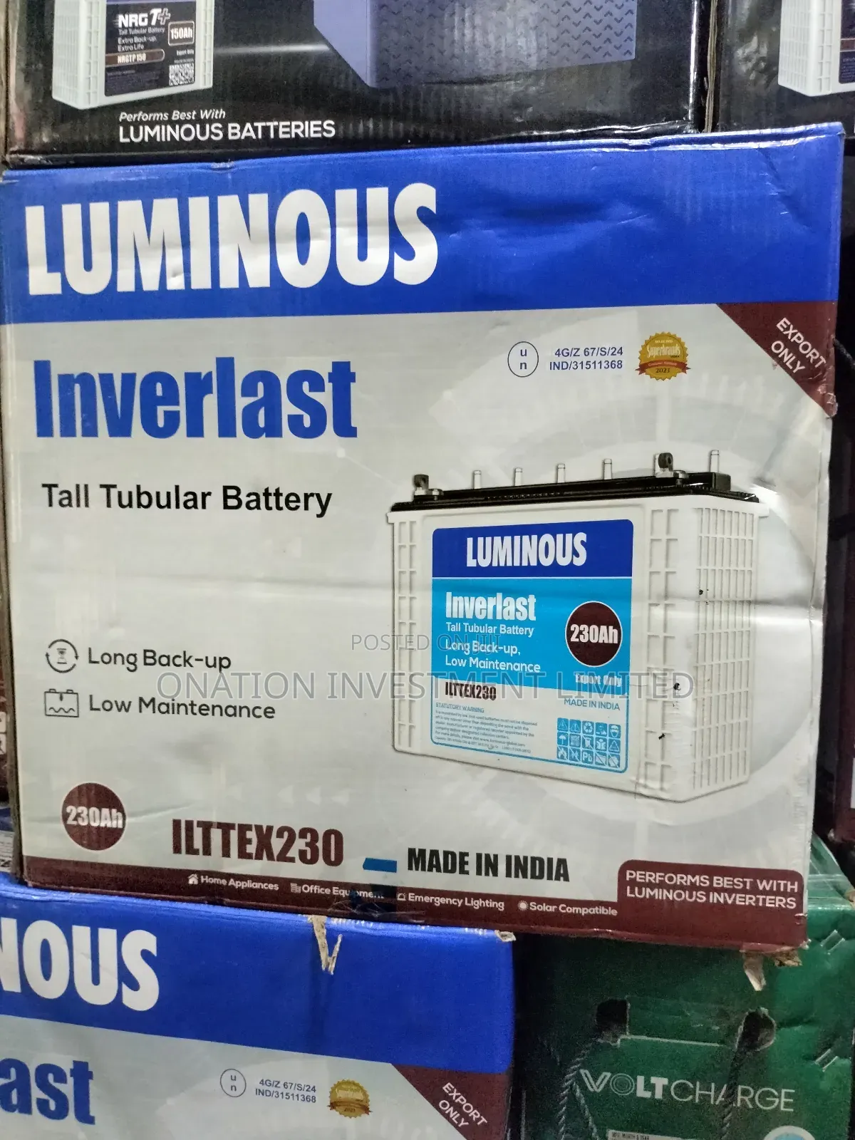 230ah 12v Luminous Inverlast Tubular Battery