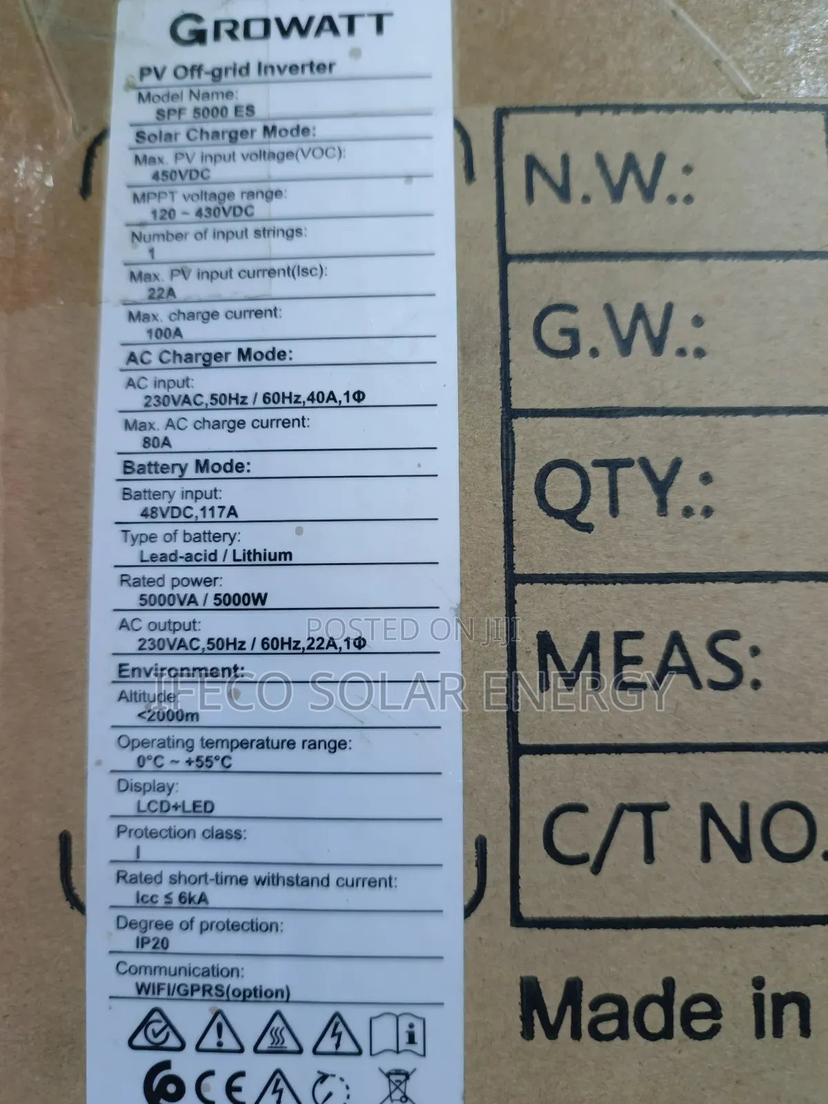 Growatt Inverter MPPT Hybrid 5kva 48v