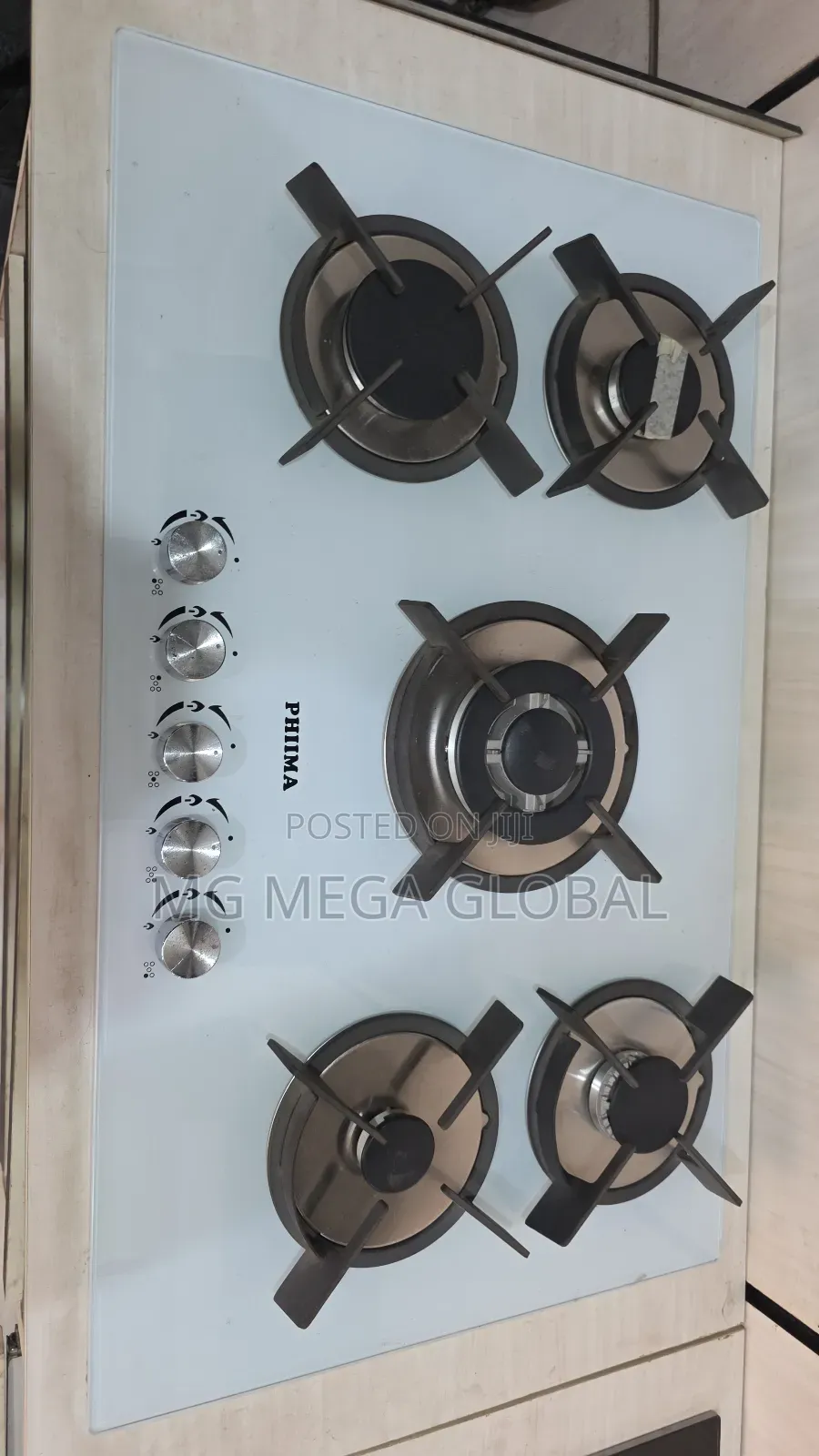 Phima White Glass Built in 5 Burners Gas Cooker
